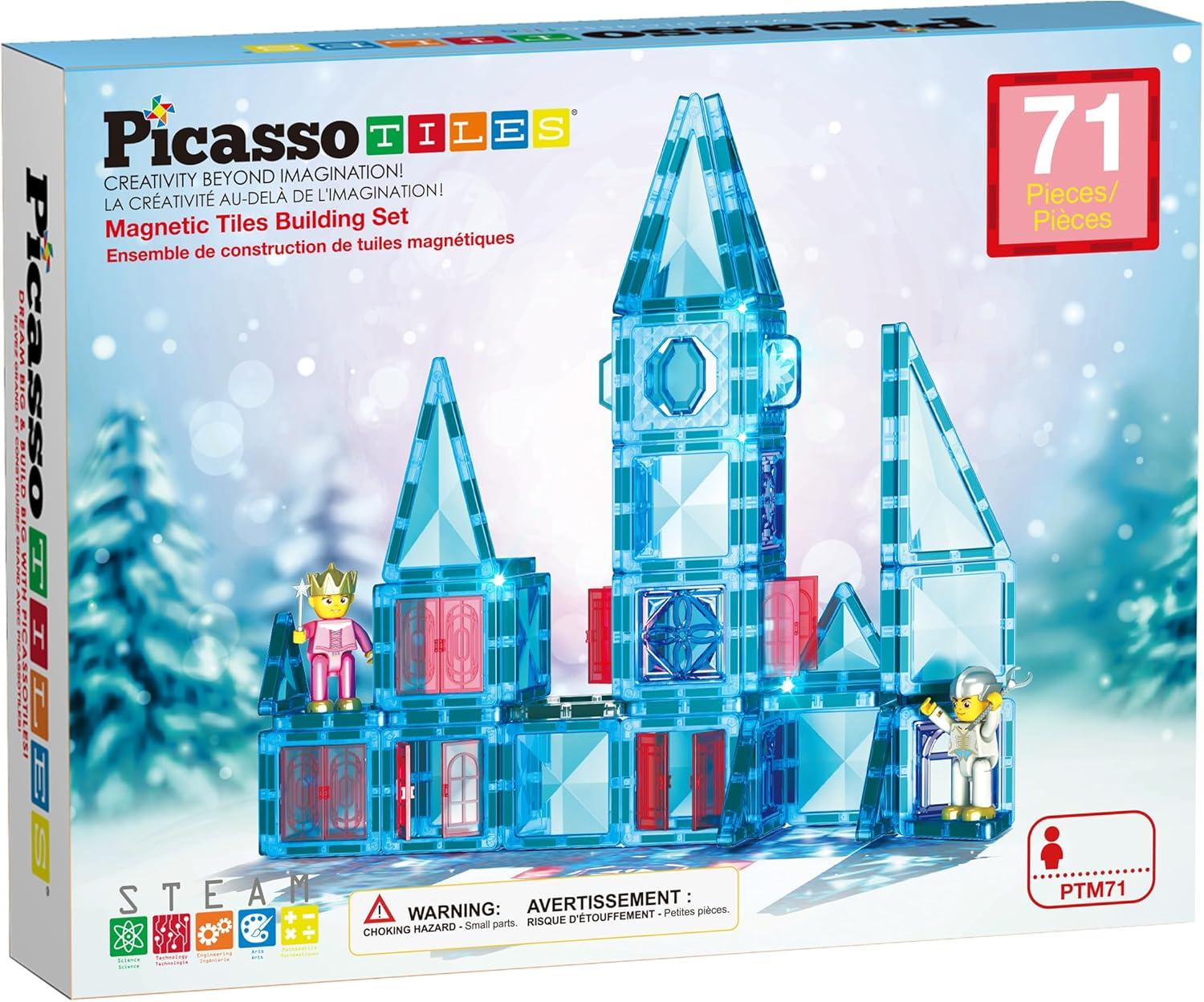 imagePicassoTiles 60 pcs Mini Magnetic Tiles Magnet Toys TravelFriendly OnTheGo Building Blocks for Kids Compact Lightweight Creative playset Preschool Montessori Early Learning STEM Kids Toy Ages 371pcs Mini With 2 Action Figures