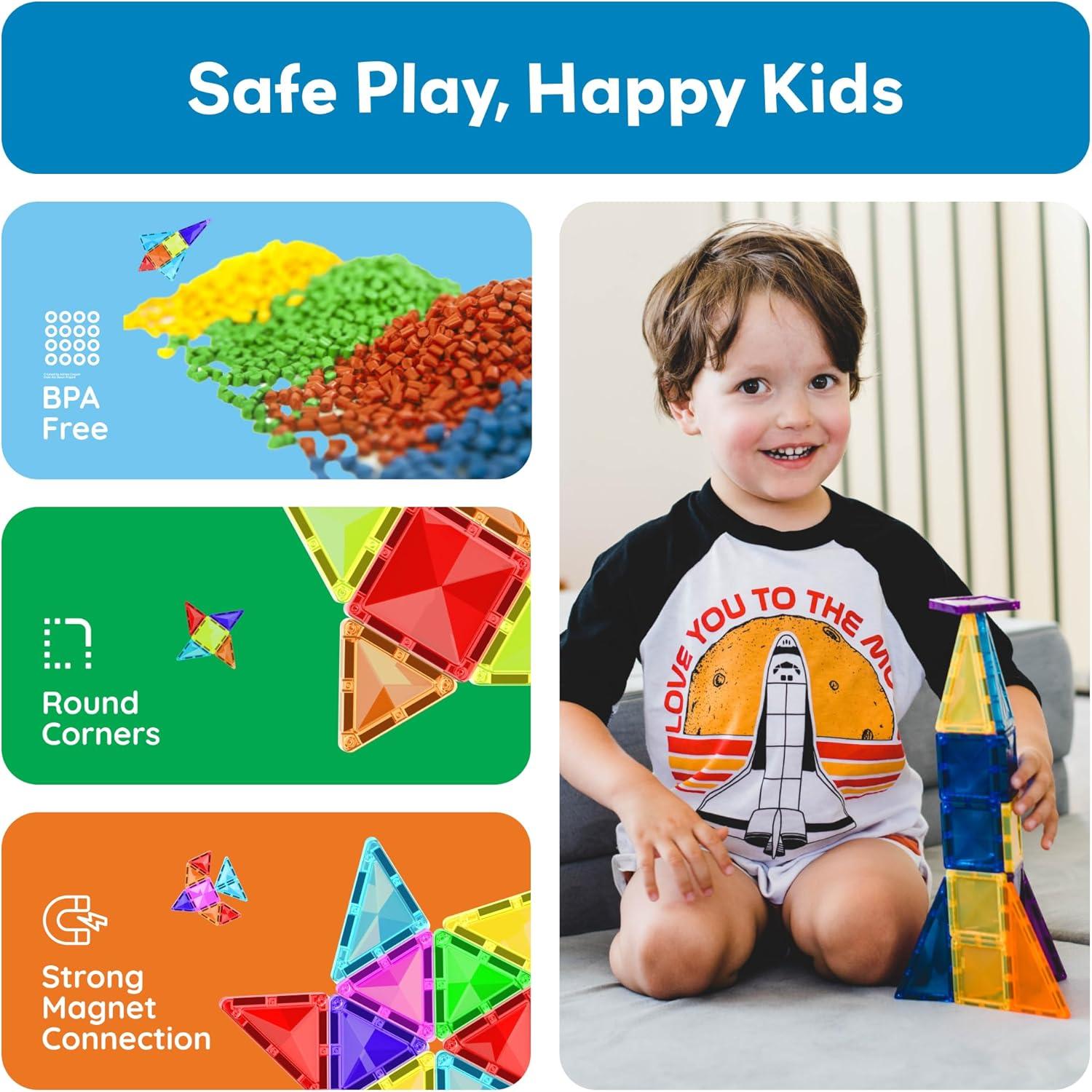 imagePicassoTiles 71pc Mini Diamond Series Winter Ice Theme Magnetic Tile Building Blocks 2 Character Action Figures Travel Size OnTheGo Magnet Construction Toy Set STEM Development Kit Ages 3 PTM71100pc