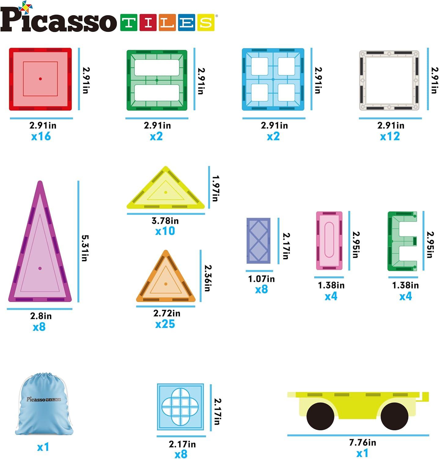 imagePicassoTiles Kids Toy Magnetic Building Blocks Magnet Tiles Supersized Large Stabilizer Base Jumbo XL Plate Foundation Education Construction Kit Engineering STEM Children Learning Stacking Set101pc with Carry Case