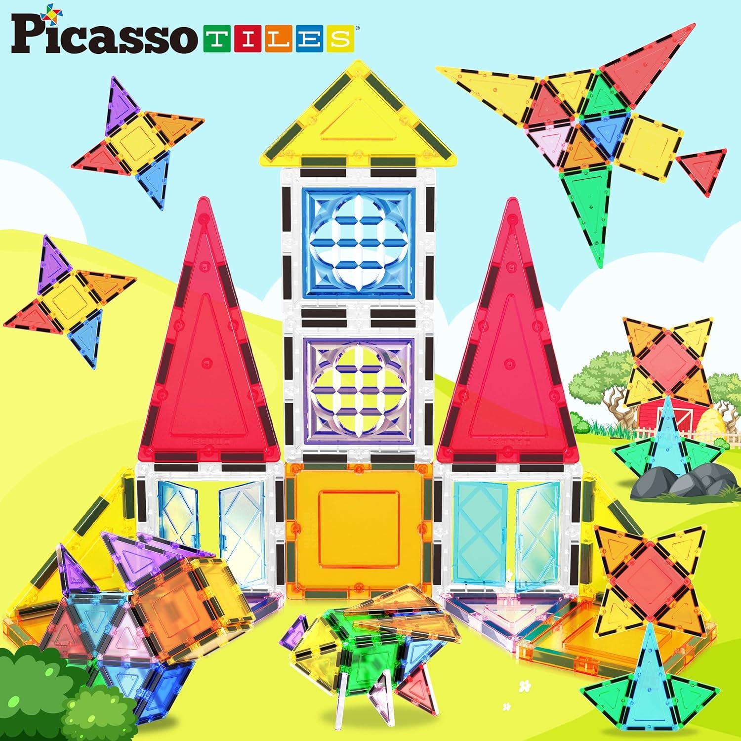 imagePicassoTiles Kids Toy Magnetic Building Blocks Magnet Tiles Supersized Large Stabilizer Base Jumbo XL Plate Foundation Education Construction Kit Engineering STEM Children Learning Stacking Set21 pcswith IdeaBook