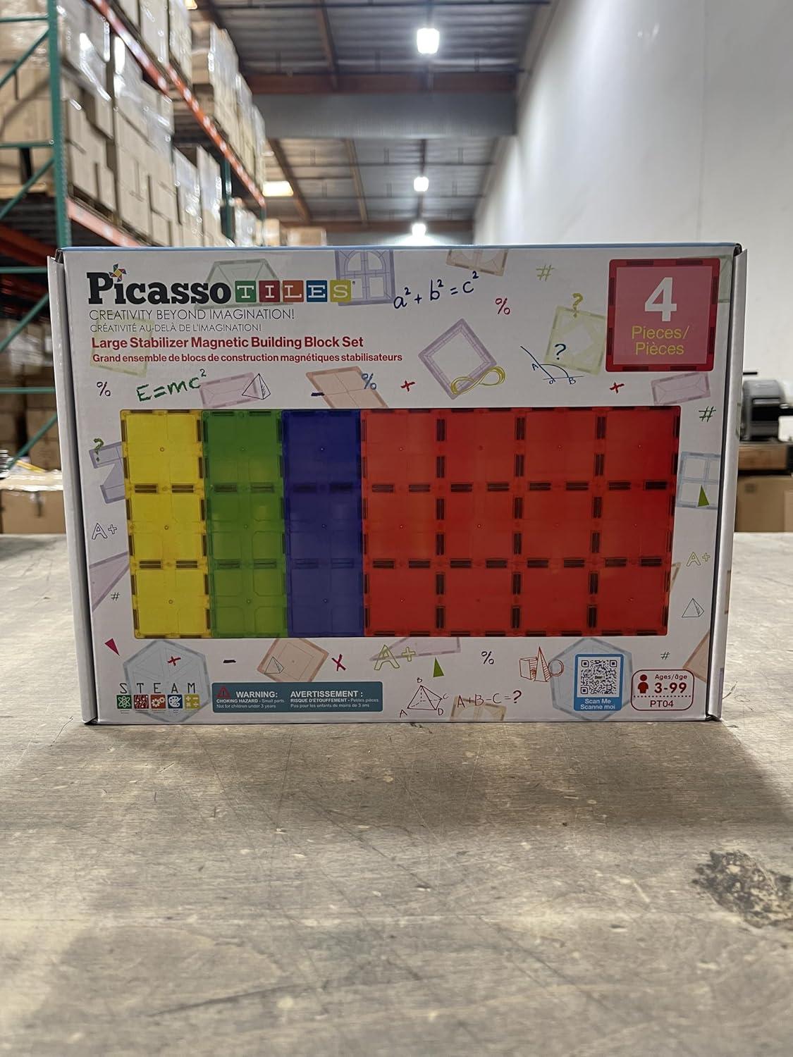 imagePicassoTiles Kids Toy Magnetic Building Blocks Magnet Tiles Supersized Large Stabilizer Base Jumbo XL Plate Foundation Education Construction Kit Engineering STEM Children Learning Stacking Set4 pcs XL Plate