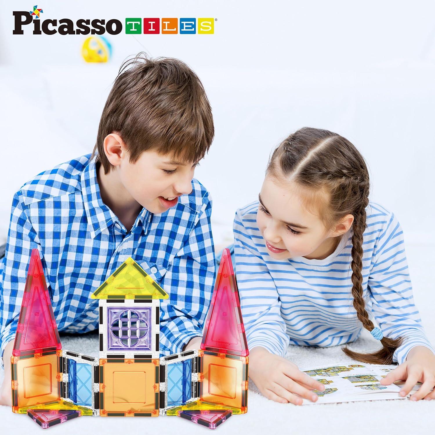 imagePicassoTiles Kids Toy Magnetic Building Blocks Magnet Tiles Supersized Large Stabilizer Base Jumbo XL Plate Foundation Education Construction Kit Engineering STEM Children Learning Stacking Set21 pcswith IdeaBook