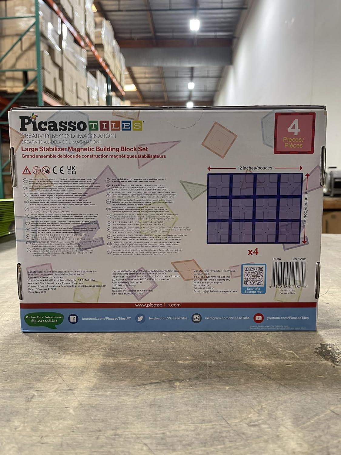 imagePicassoTiles Kids Toy Magnetic Building Blocks Magnet Tiles Supersized Large Stabilizer Base Jumbo XL Plate Foundation Education Construction Kit Engineering STEM Children Learning Stacking Set4 pcs XL Plate