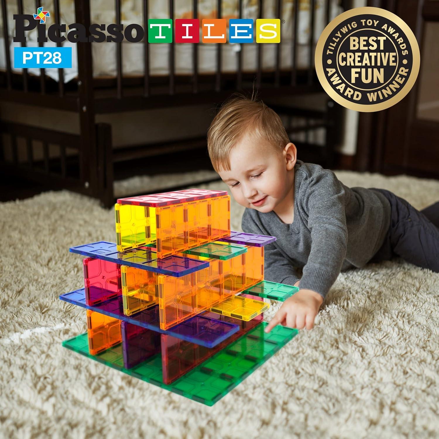 imagePicassoTiles Kids Toy Magnetic Building Blocks Magnet Tiles Supersized Large Stabilizer Base Jumbo XL Plate Foundation Education Construction Kit Engineering STEM Children Learning Stacking Set28 pcs XL Plate