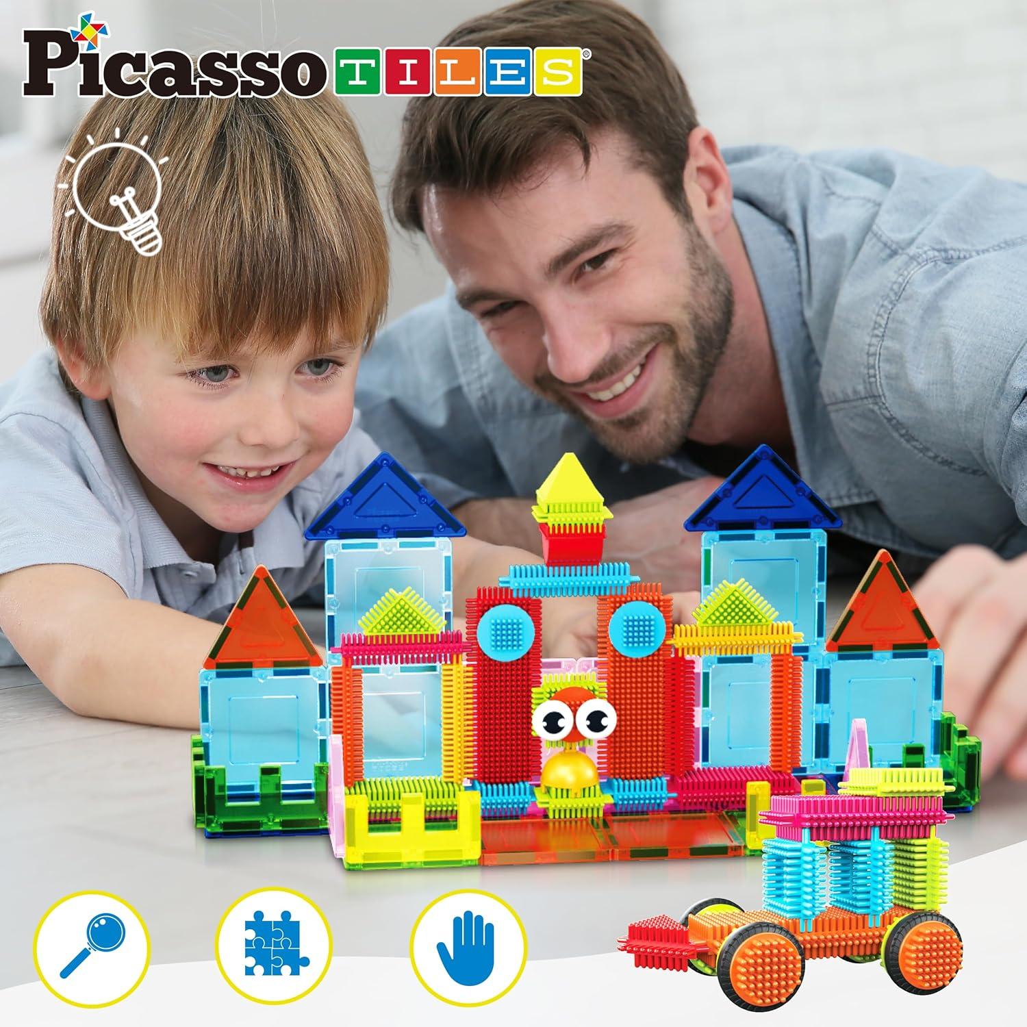 imagePicassoTiles Kids Toy Magnetic Building Blocks Magnet Tiles Supersized Large Stabilizer Base Jumbo XL Plate Foundation Education Construction Kit Engineering STEM Children Learning Stacking Set75 pcs 2in1