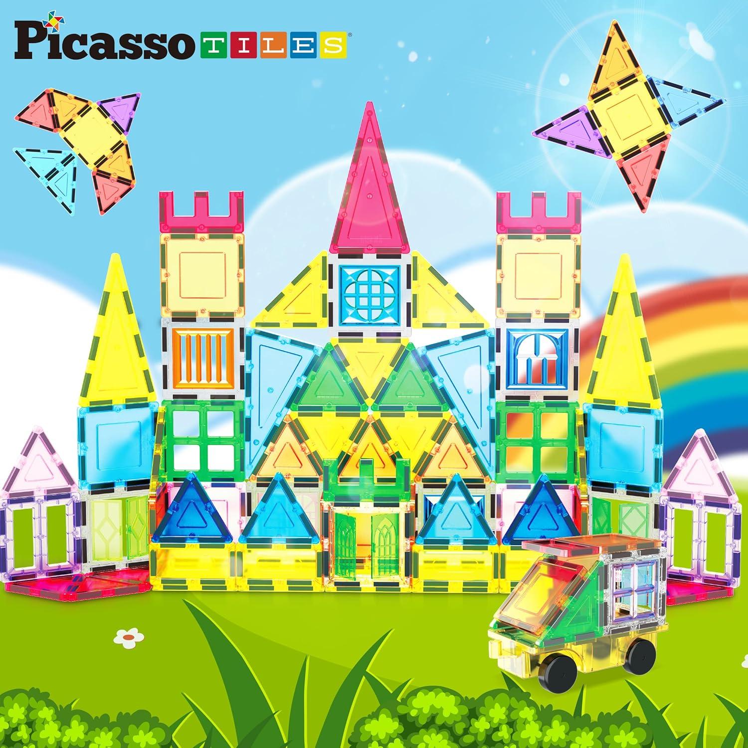 imagePicassoTiles Kids Toy Magnetic Building Blocks Magnet Tiles Supersized Large Stabilizer Base Jumbo XL Plate Foundation Education Construction Kit Engineering STEM Children Learning Stacking Set101pc with Carry Case