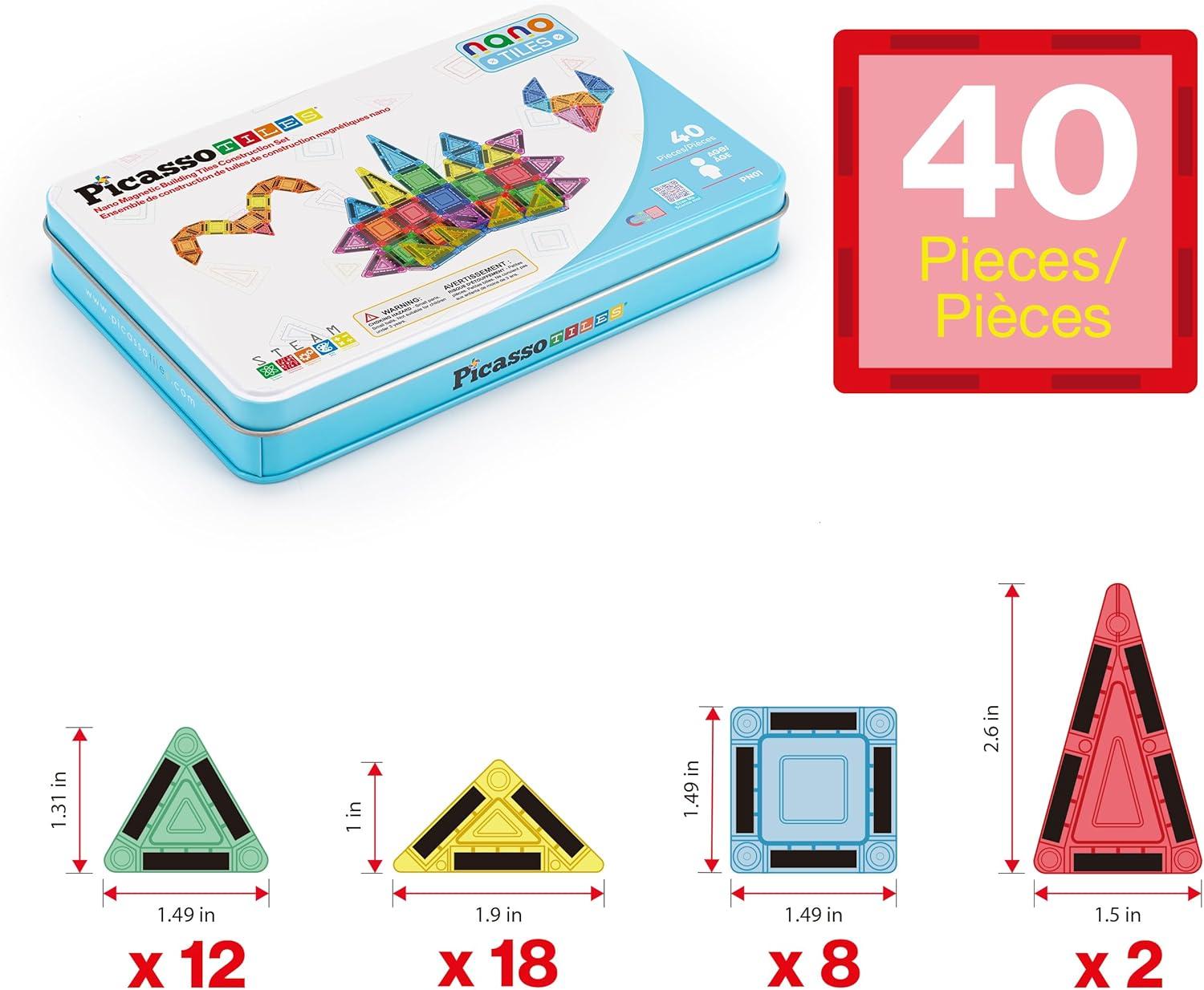 imagePicassoTiles Magnetic Tile 24pc Mini Diamond Magnetic Building Blocks Set Travel Size STEM Educational Construction Toy Portable Hands On Learning Creative Open Ended Play for Kids Ages 3 Plus PTM24Mini 40pcs With Case