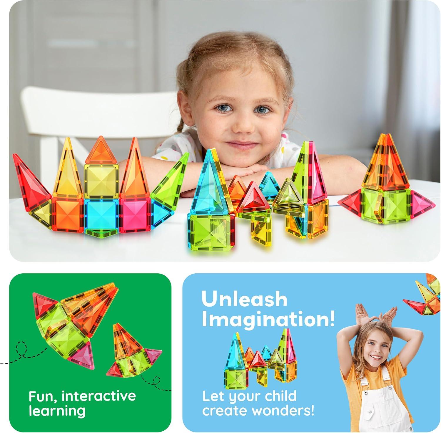 imagePicassoTiles Magnetic Tile 24pc Mini Diamond Magnetic Building Blocks Set Travel Size STEM Educational Construction Toy Portable Hands On Learning Creative Open Ended Play for Kids Ages 3 Plus PTM24Mini 24pcs