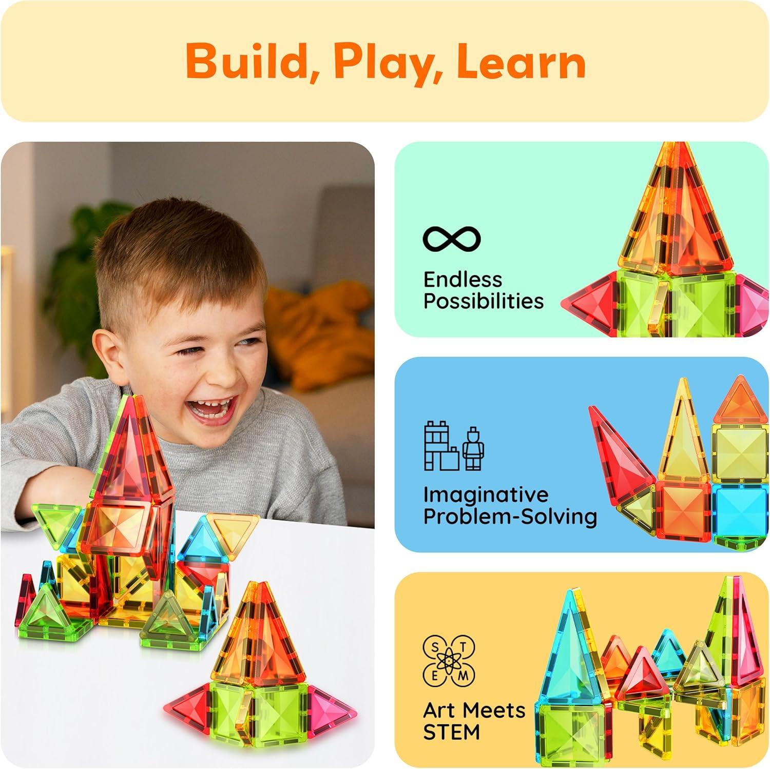 imagePicassoTiles Magnetic Tile 24pc Mini Diamond Magnetic Building Blocks Set Travel Size STEM Educational Construction Toy Portable Hands On Learning Creative Open Ended Play for Kids Ages 3 Plus PTM24Mini 24pcs