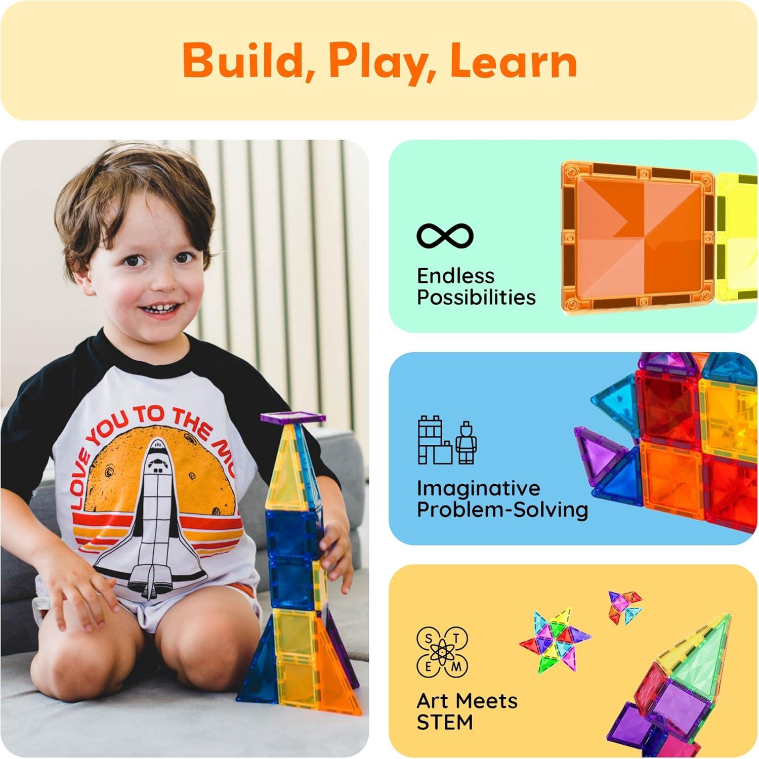 imagePicassoTiles Magnetic Tile 24pc Mini Diamond Magnetic Building Blocks Set Travel Size STEM Educational Construction Toy Portable Hands On Learning Creative Open Ended Play for Kids Ages 3 Plus PTM24Mini 30pcs