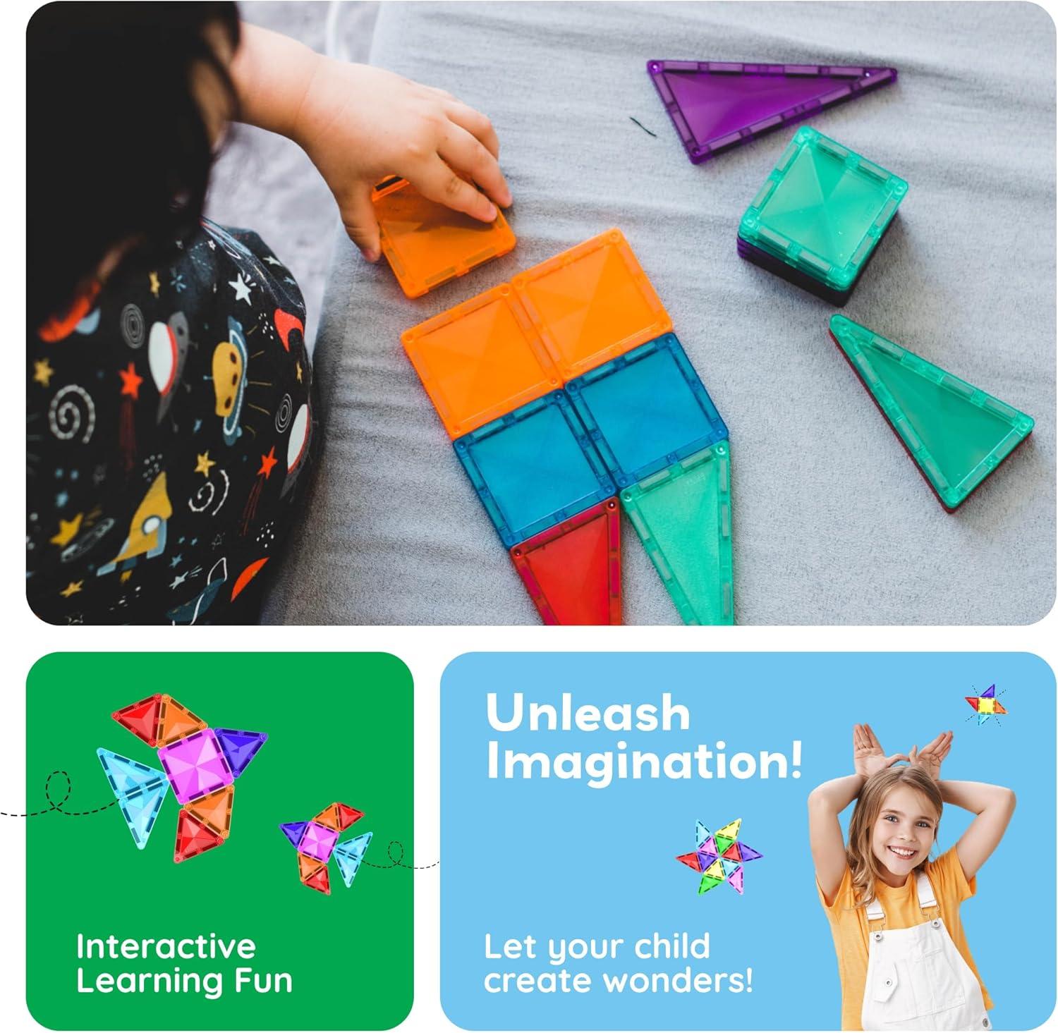 imagePicassoTiles Magnetic Tile 24pc Mini Diamond Magnetic Building Blocks Set Travel Size STEM Educational Construction Toy Portable Hands On Learning Creative Open Ended Play for Kids Ages 3 Plus PTM24120pc