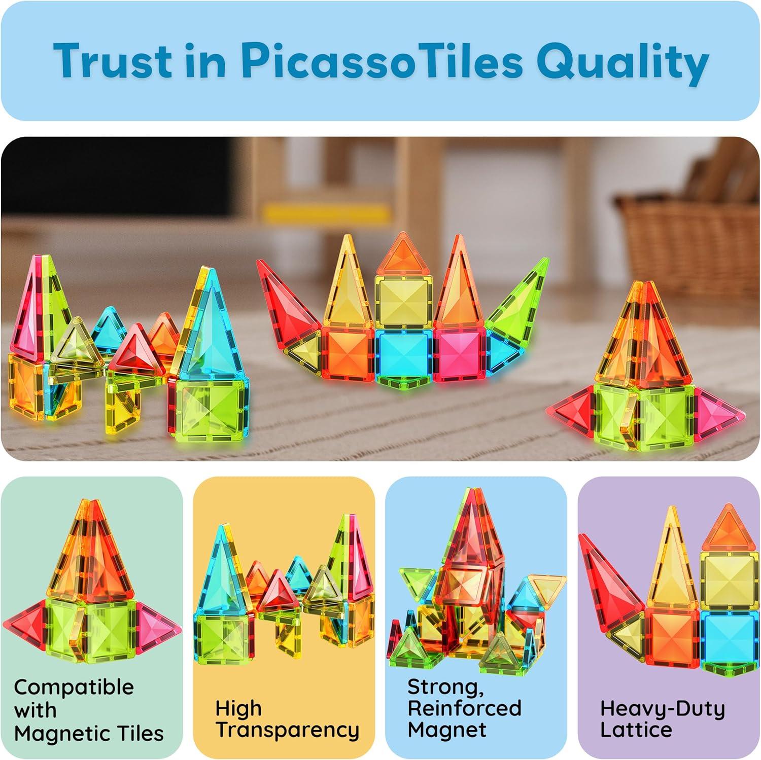 imagePicassoTiles Magnetic Tile 24pc Mini Diamond Magnetic Building Blocks Set Travel Size STEM Educational Construction Toy Portable Hands On Learning Creative Open Ended Play for Kids Ages 3 Plus PTM24Mini 24pcs