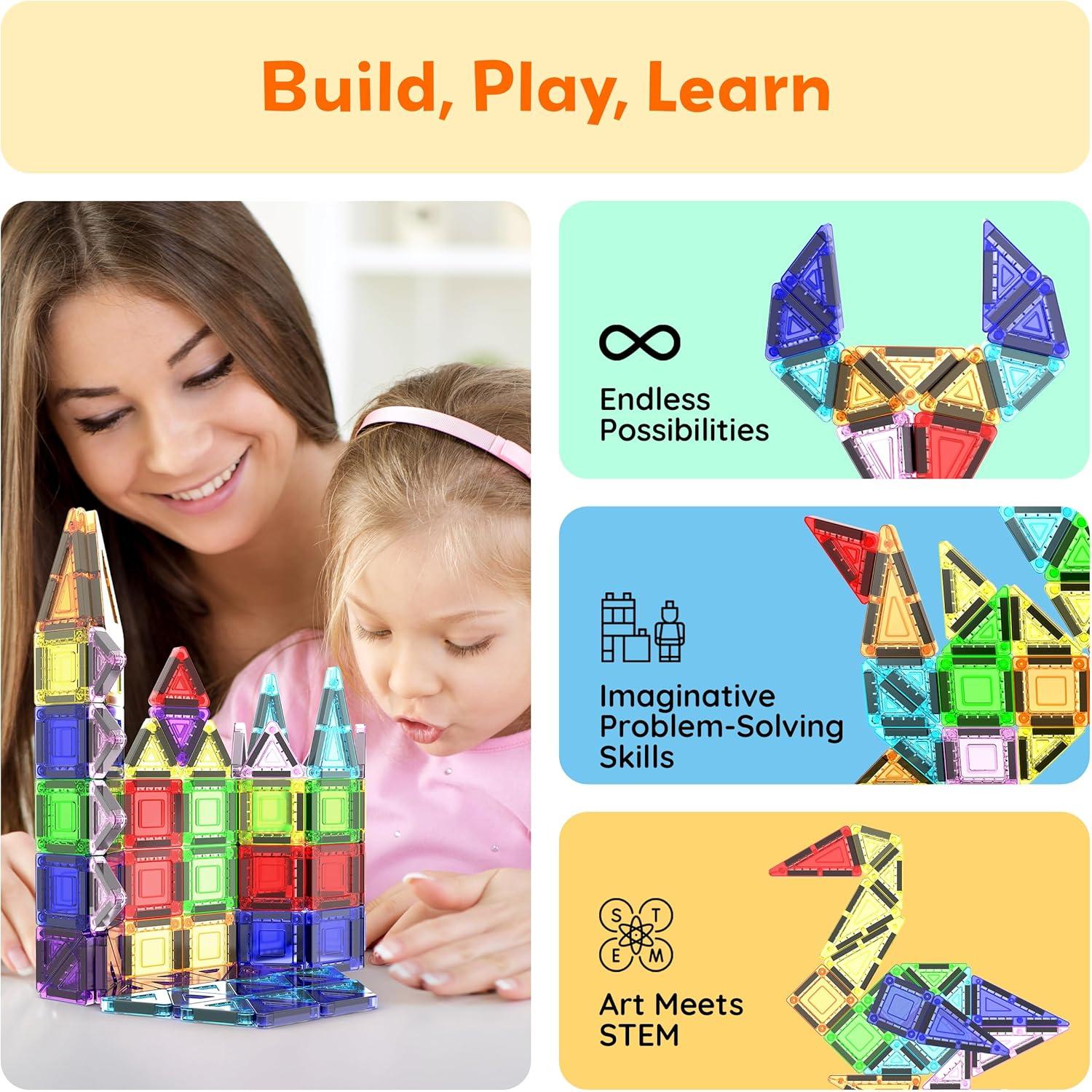 imagePicassoTiles Magnetic Tile 24pc Mini Diamond Magnetic Building Blocks Set Travel Size STEM Educational Construction Toy Portable Hands On Learning Creative Open Ended Play for Kids Ages 3 Plus PTM24Mini 40pcs With Case