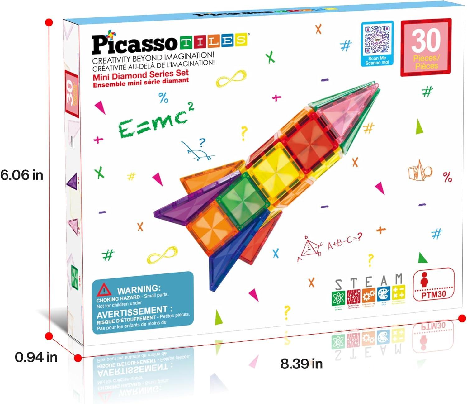 imagePicassoTiles Magnetic Tile 24pc Mini Diamond Magnetic Building Blocks Set Travel Size STEM Educational Construction Toy Portable Hands On Learning Creative Open Ended Play for Kids Ages 3 Plus PTM24Mini 30pcs