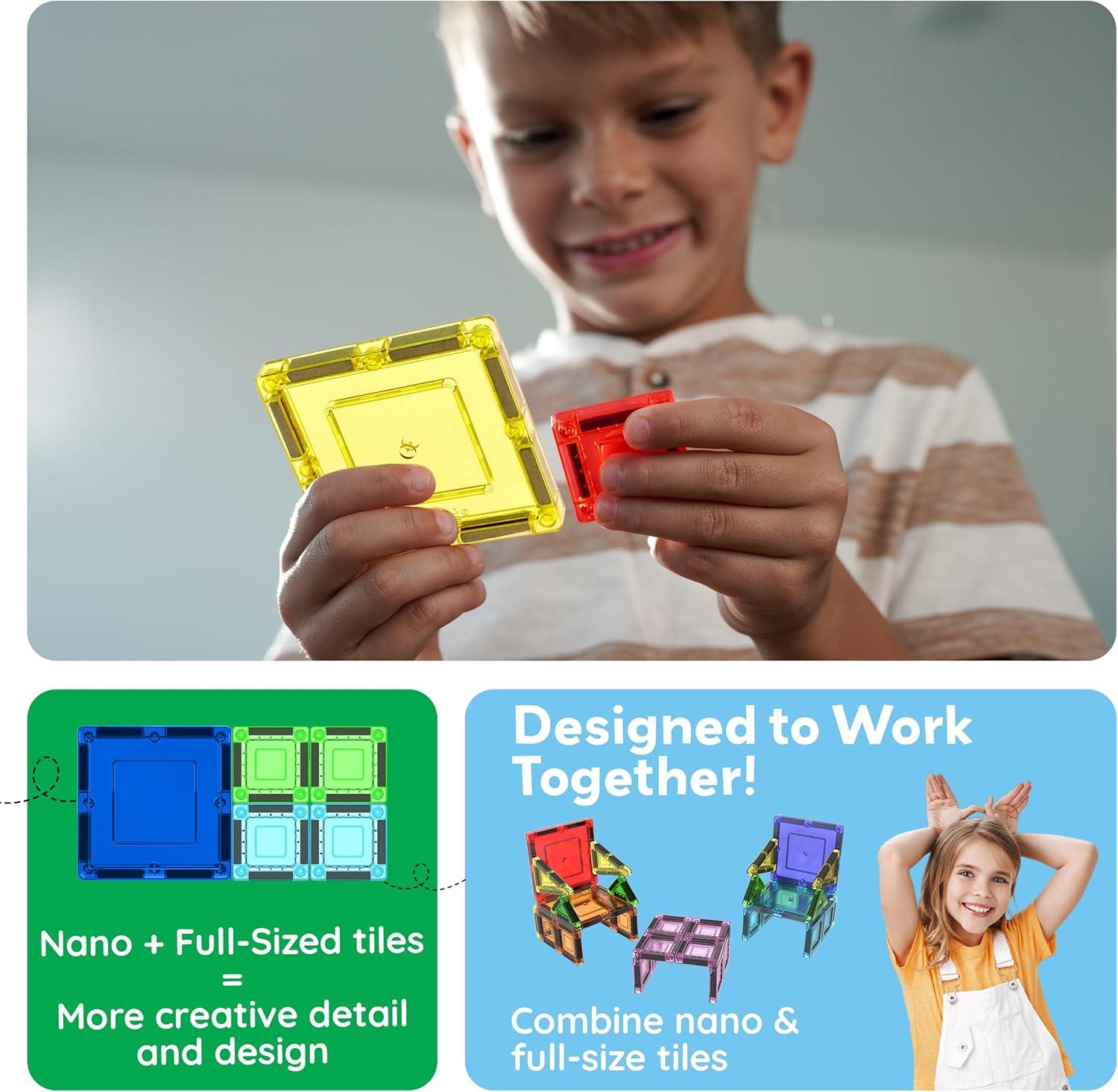 imagePicassoTiles Magnetic Tile 24pc Mini Diamond Magnetic Building Blocks Set Travel Size STEM Educational Construction Toy Portable Hands On Learning Creative Open Ended Play for Kids Ages 3 Plus PTM24Mini 40pcs With Case