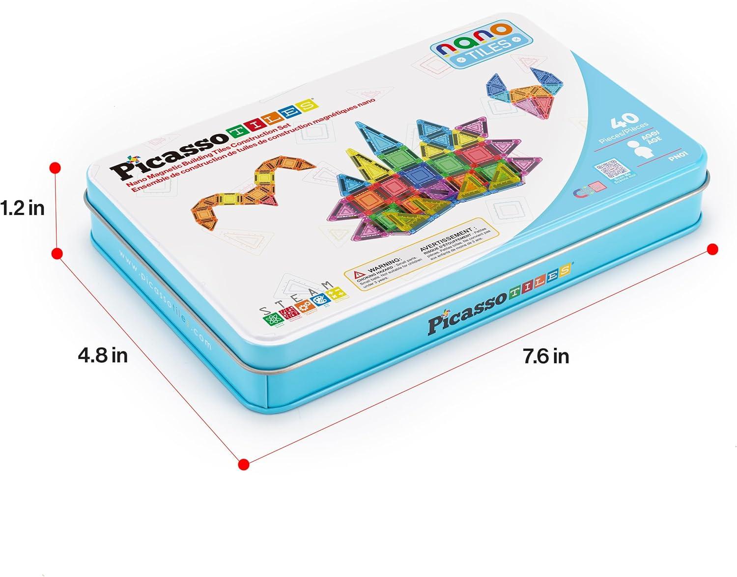 imagePicassoTiles Magnetic Tile 24pc Mini Diamond Magnetic Building Blocks Set Travel Size STEM Educational Construction Toy Portable Hands On Learning Creative Open Ended Play for Kids Ages 3 Plus PTM24Mini 40pcs With Case