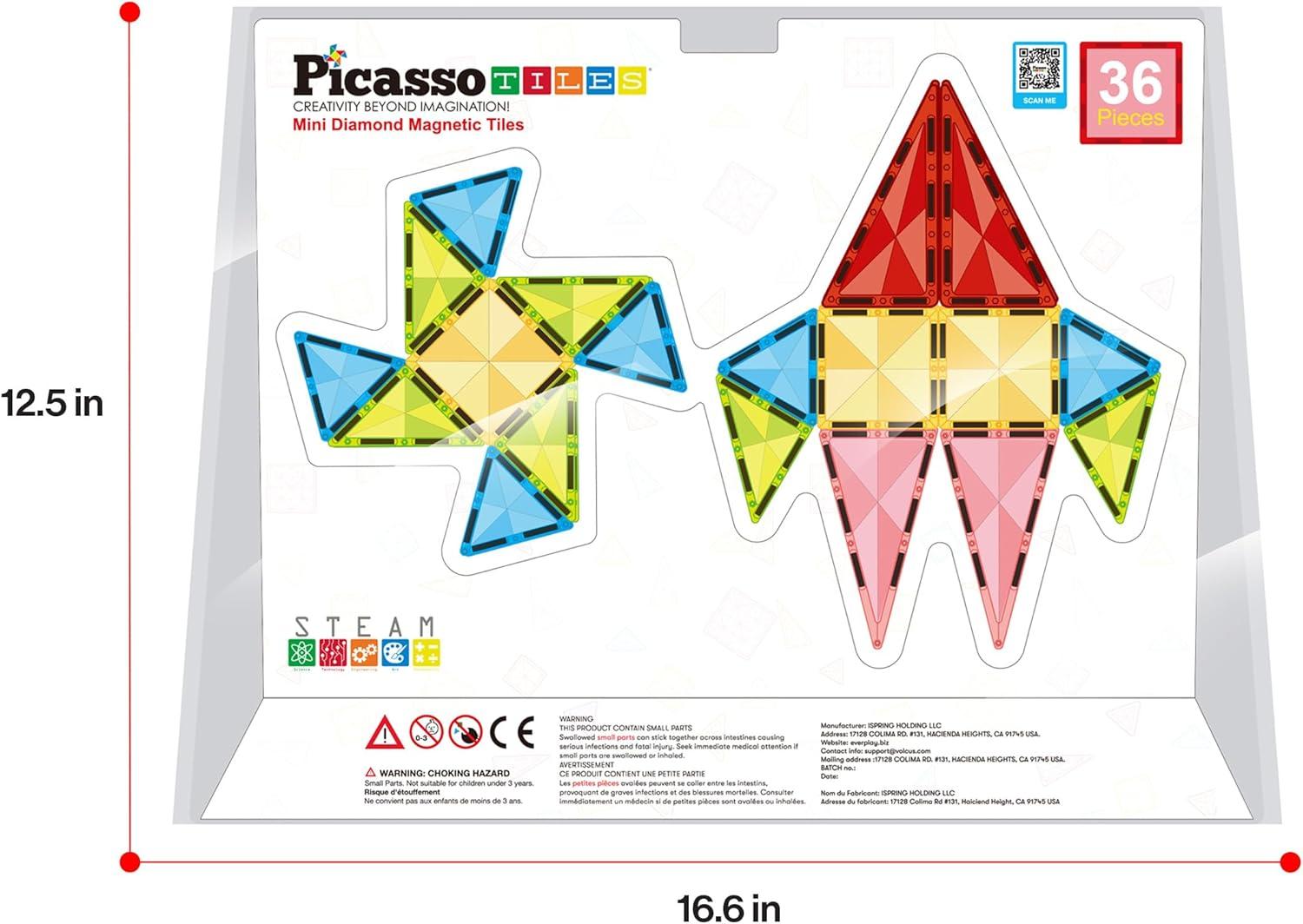 imagePicassoTiles Magnetic Tiles Building Blocks Mini Size Diamond Series Magnet Toys Travel Size OnTheGo Magnets Construction Sensory Toys Gifts Educational Set Toddlers STEM Learning Kit Playset PTM40Mini 36pcs