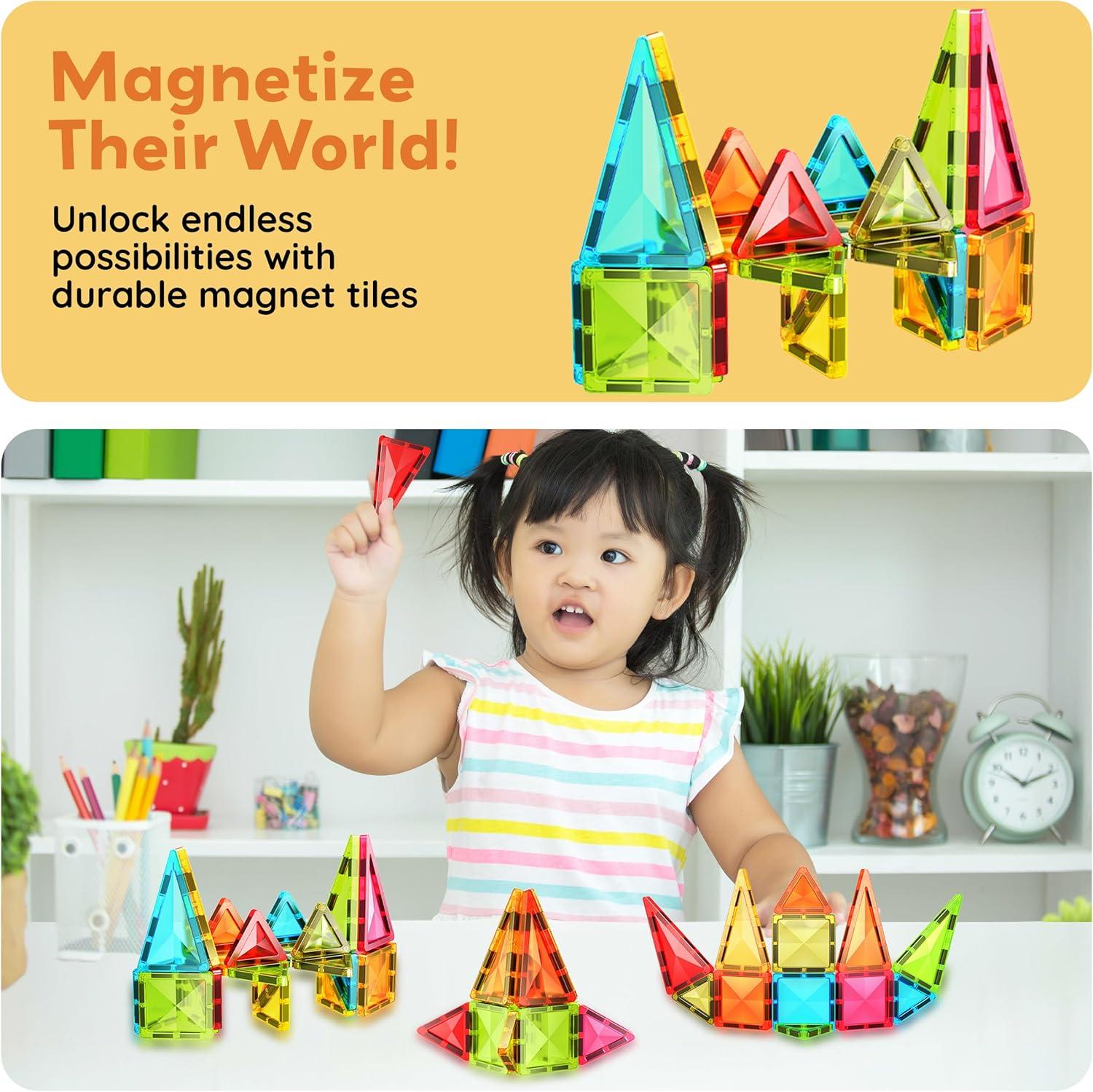 imagePicassoTiles Magnetic Tiles Building Blocks Mini Size Diamond Series Magnet Toys Travel Size OnTheGo Magnets Construction Sensory Toys Gifts Educational Set Toddlers STEM Learning Kit Playset PTM40Mini 36pcs