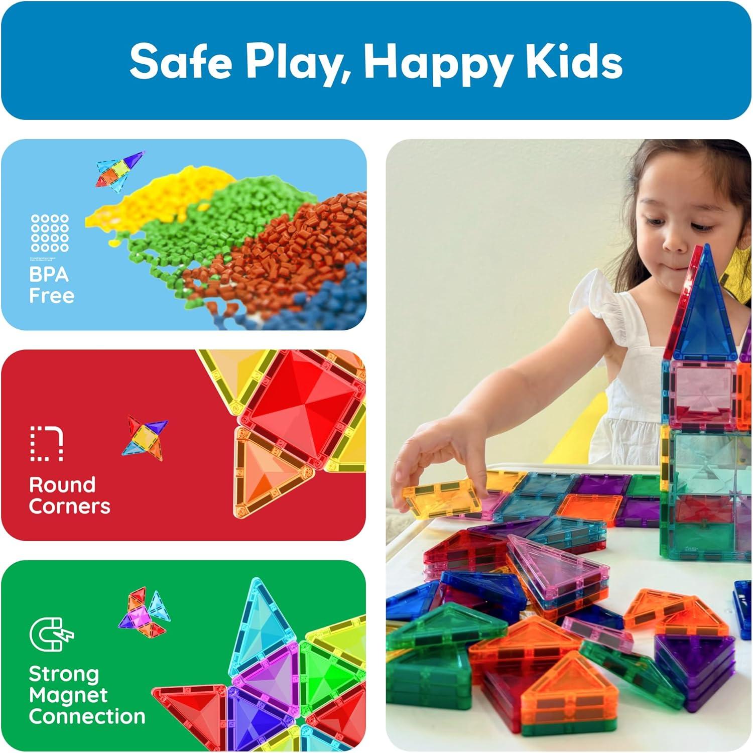 imagePicassoTiles Magnetic Tiles Building Blocks Mini Size Diamond Series Magnet Toys Travel Size OnTheGo Magnets Construction Sensory Toys Gifts Educational Set Toddlers STEM Learning Kit Playset PTM40Mini 40pcs