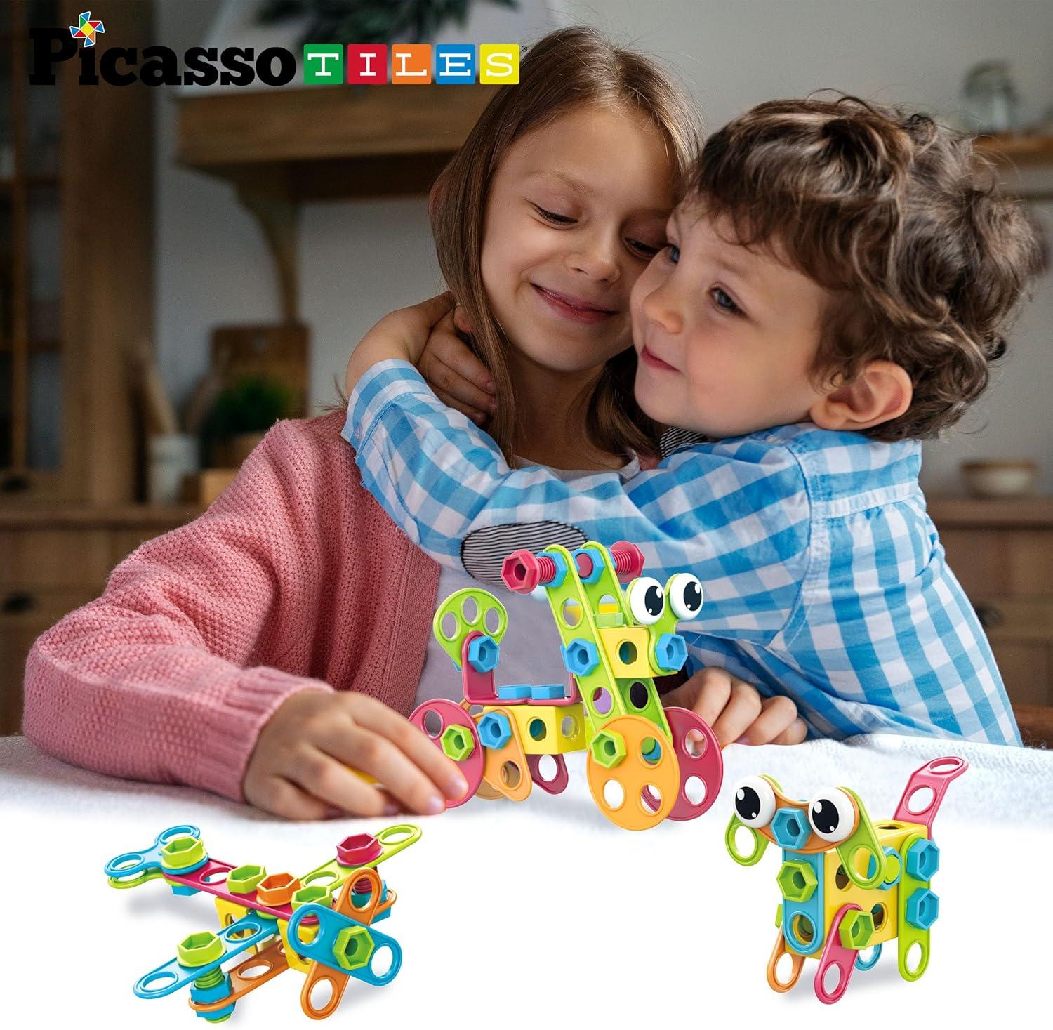 imagePicassoTiles STEM Kids Solar Powered Transformer Robot Educational Learning Engineering Building Toy 12in1 Creative Unique Transformation Renewable Energy Science Experiment DIY Kit Boy Girl Age 8115pc