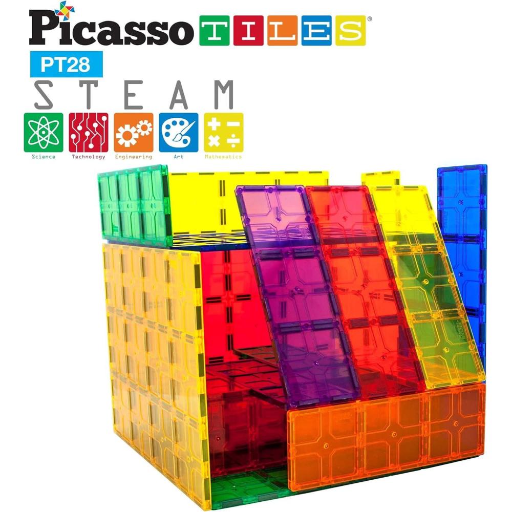 imagePicassoTiles Kids Toy Magnetic Building Blocks Magnet Tiles Supersized Large Stabilizer Base Jumbo XL Plate Foundation Education Construction Kit Engineering STEM Children Learning Stacking Set28 pcs XL Plate