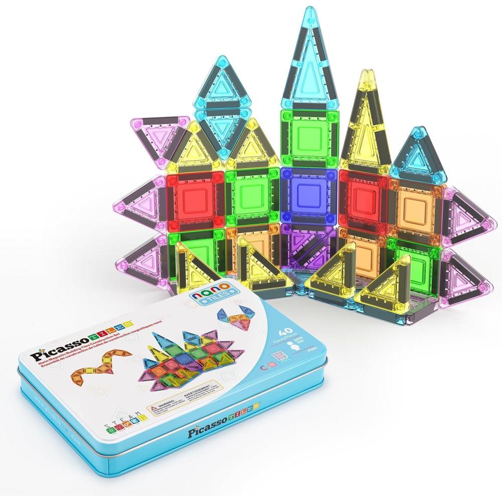 imagePicassoTiles Magnetic Tile 24pc Mini Diamond Magnetic Building Blocks Set Travel Size STEM Educational Construction Toy Portable Hands On Learning Creative Open Ended Play for Kids Ages 3 Plus PTM24Mini 40pcs With Case