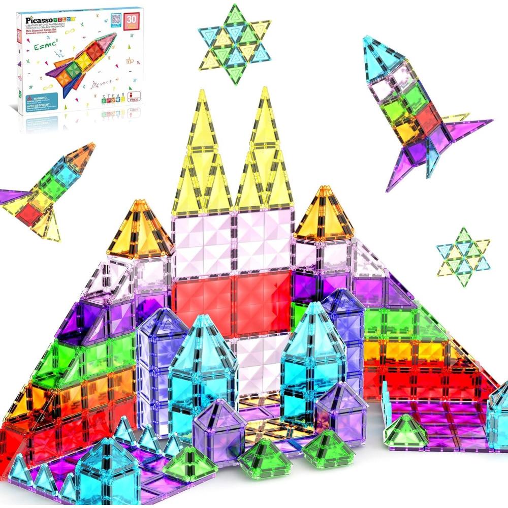 imagePicassoTiles Magnetic Tile 24pc Mini Diamond Magnetic Building Blocks Set Travel Size STEM Educational Construction Toy Portable Hands On Learning Creative Open Ended Play for Kids Ages 3 Plus PTM24Mini 30pcs