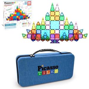 imagePicassoTiles 100 PC Magnetic Mini Tiles  Carry Case STEAM Educational Playset for Kids Includes Travel Storage Organizer  Fun Learning Construction Engineering and Sensory Development Gift Idea
