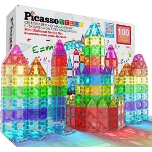 imagePicassoTiles 71pc Mini Diamond Series Winter Ice Theme Magnetic Tile Building Blocks 2 Character Action Figures Travel Size OnTheGo Magnet Construction Toy Set STEM Development Kit Ages 3 PTM71100pc