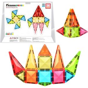 imagePicassoTiles Magnetic Tiles Building Blocks Mini Size Diamond Series Magnet Toys Travel Size OnTheGo Magnets Construction Sensory Toys Gifts Educational Set Toddlers STEM Learning Kit Playset PTM40Mini 36pcs