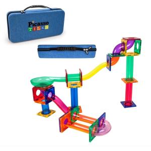imagePicassoTiles 50PC Marble Run Race Track  Carry Case Bundle STEAM Educational Playset for Kids Includes Travel Storage Organizer  Fun Learning Construction Toy Creative Design Sensory Development