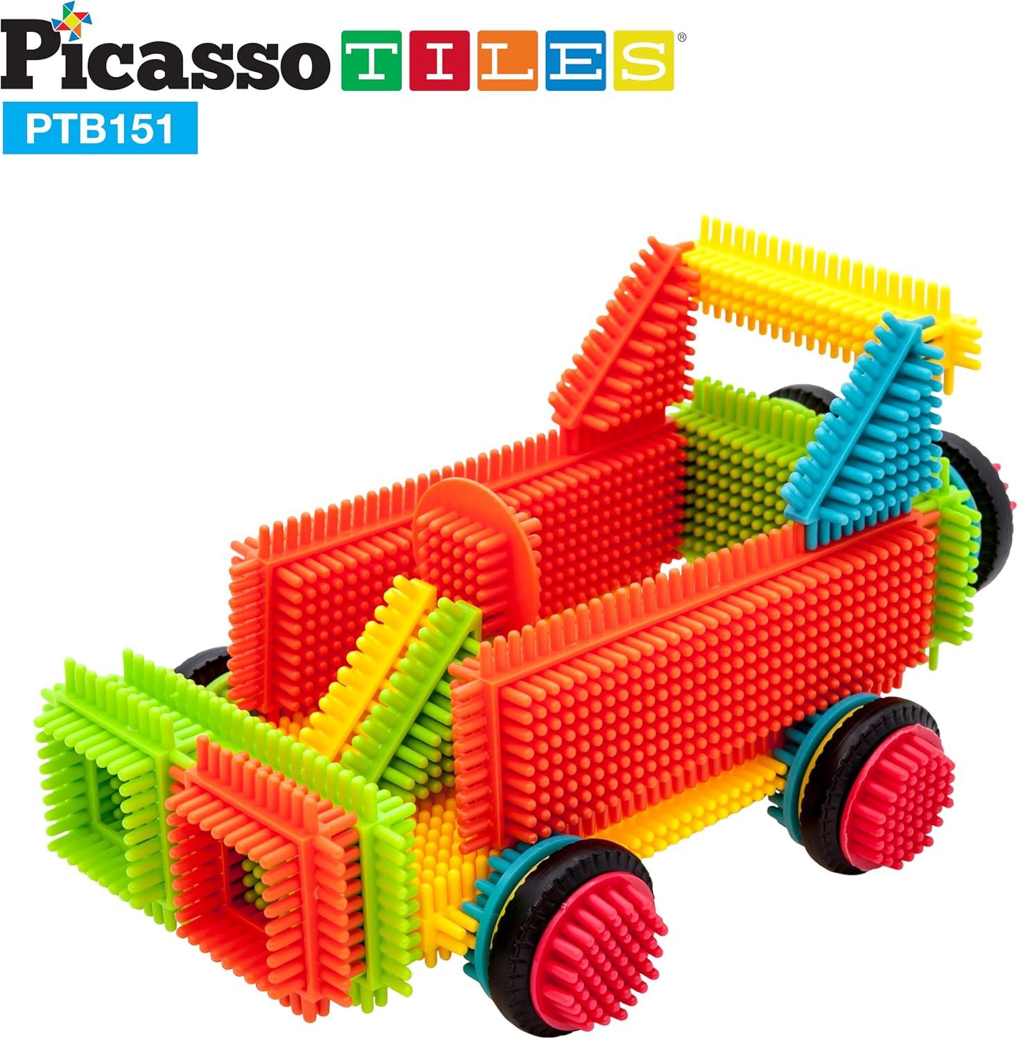 imagePicassoTiles 151PC  120PC Hedgehog Interlock Building Blocks Includes Truck Theme Set with Animal Figures STEAM Learning ampamp Educational Sensory Playset for Preschool and Kindergarten Kids Ages 3