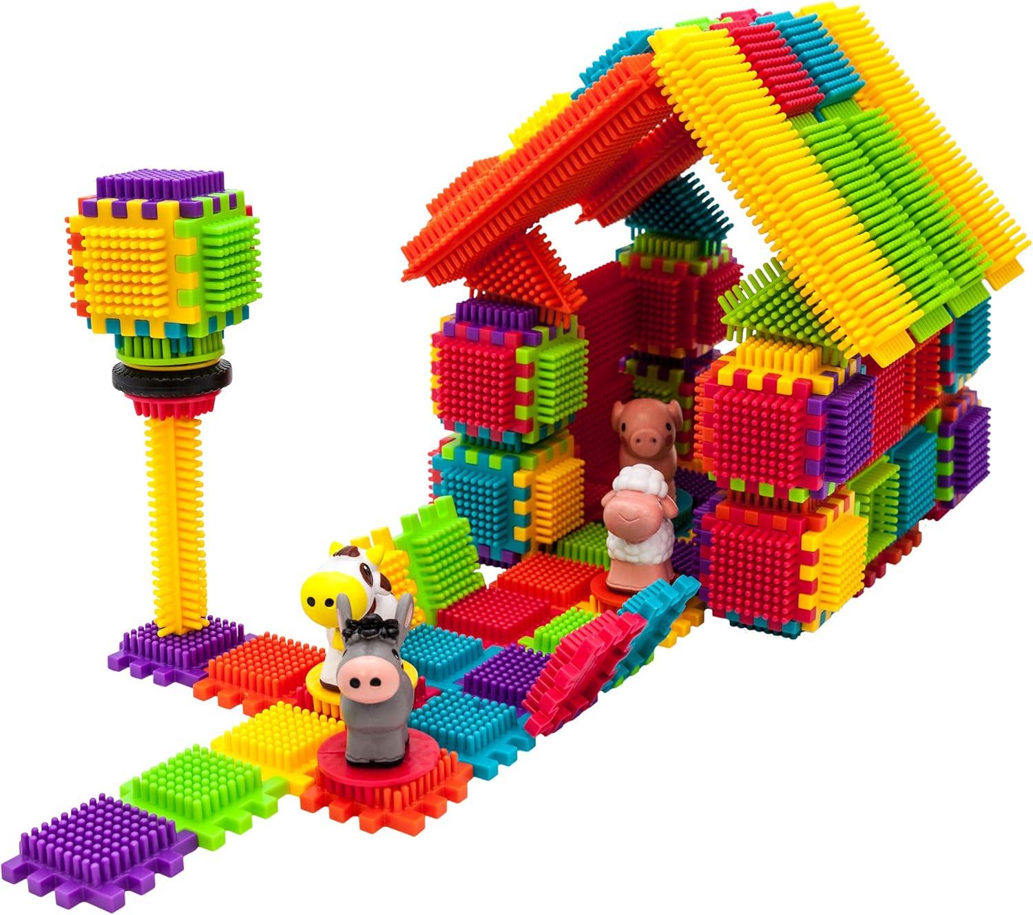 imagePicassoTiles 151PC  120PC Hedgehog Interlock Building Blocks Includes Truck Theme Set with Animal Figures STEAM Learning ampamp Educational Sensory Playset for Preschool and Kindergarten Kids Ages 3