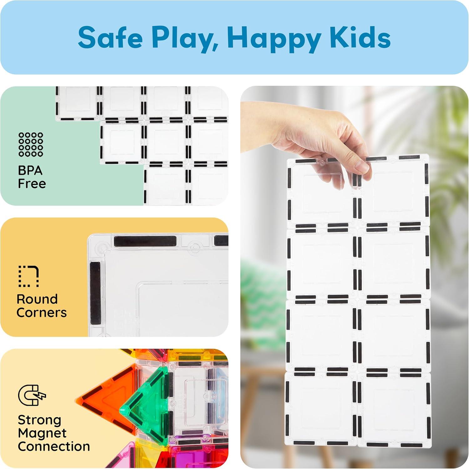 imagePicassoTiles 40pcs Magnetic Tiles Clipin Window and Door Expansion Set Magnetic Block Addons Magnet Building Construction Toys STEM Education Learning Block for Toddler Boys and Girls 3 PTW40Clear Transparent