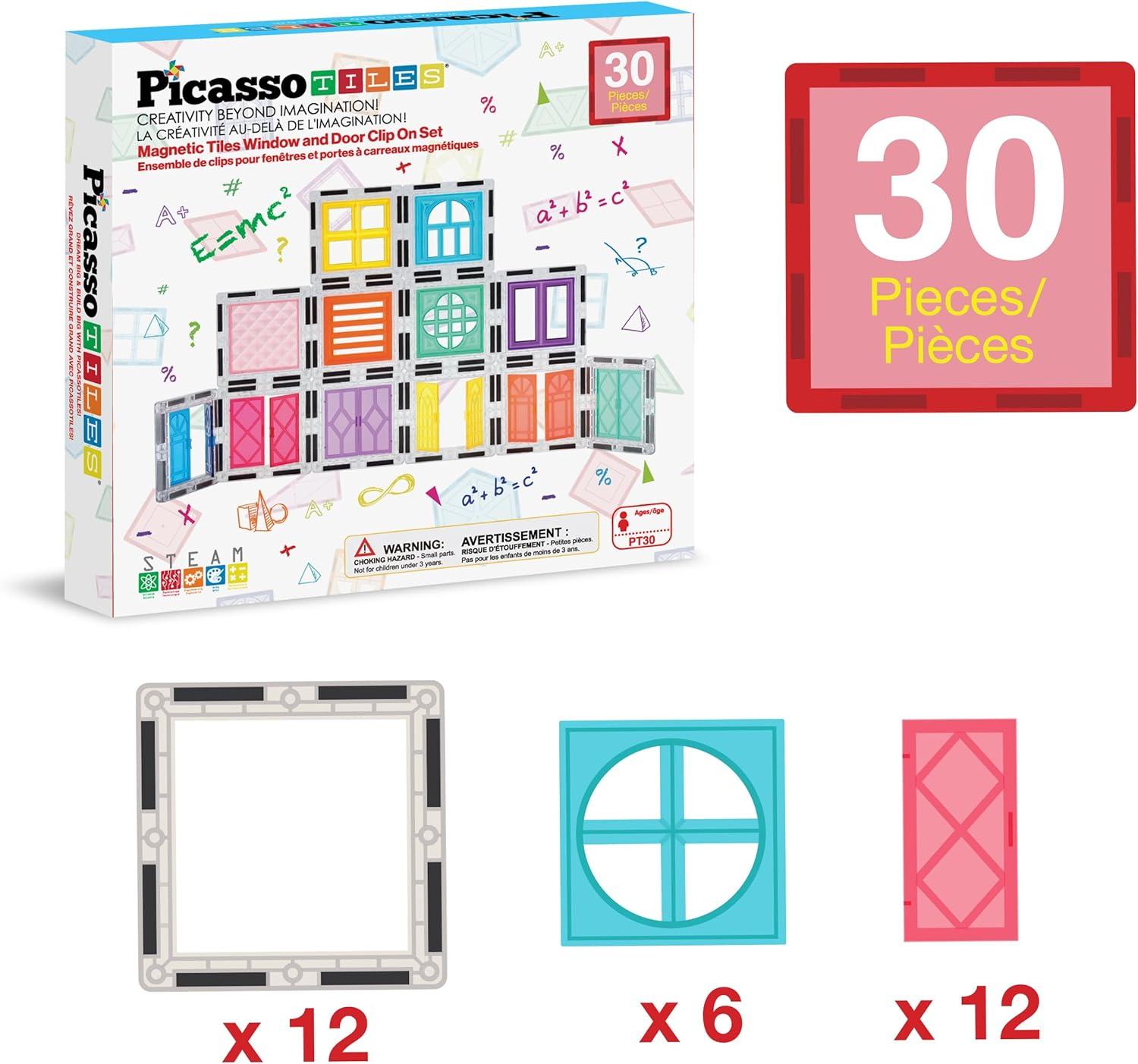 imagePicassoTiles 40pcs Magnetic Tiles Clipin Window and Door Expansion Set Magnetic Block Addons Magnet Building Construction Toys STEM Education Learning Block for Toddler Boys and Girls 3 PTW4030 Pcs Window and Door