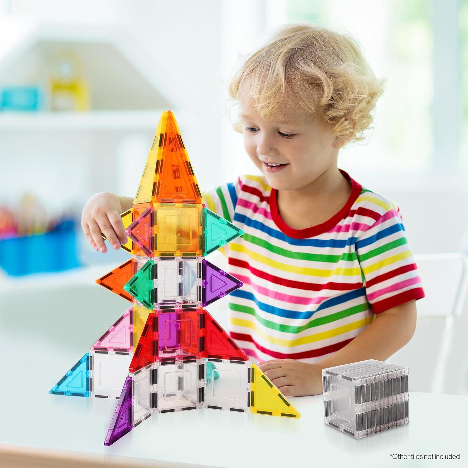 imagePicassoTiles 40pcs Magnetic Tiles Clipin Window and Door Expansion Set Magnetic Block Addons Magnet Building Construction Toys STEM Education Learning Block for Toddler Boys and Girls 3 PTW40Clear Transparent