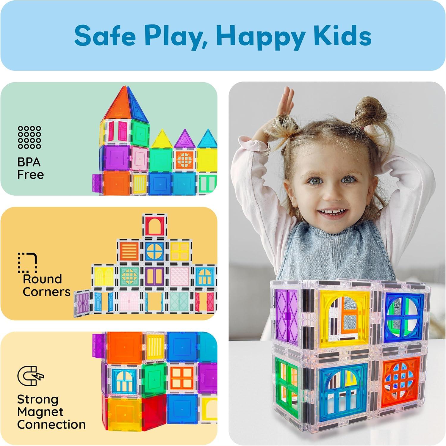 imagePicassoTiles 40pcs Magnetic Tiles Clipin Window and Door Expansion Set Magnetic Block Addons Magnet Building Construction Toys STEM Education Learning Block for Toddler Boys and Girls 3 PTW40Red