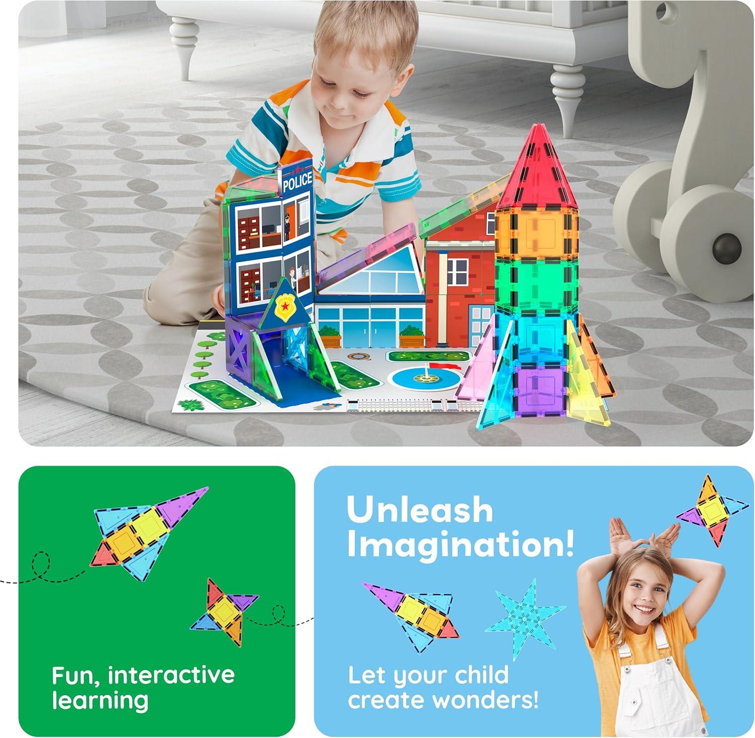 imagePicassoTiles 40pcs Magnetic Tiles Clipin Window and Door Expansion Set Magnetic Block Addons Magnet Building Construction Toys STEM Education Learning Block for Toddler Boys and Girls 3 PTW40Multicolored