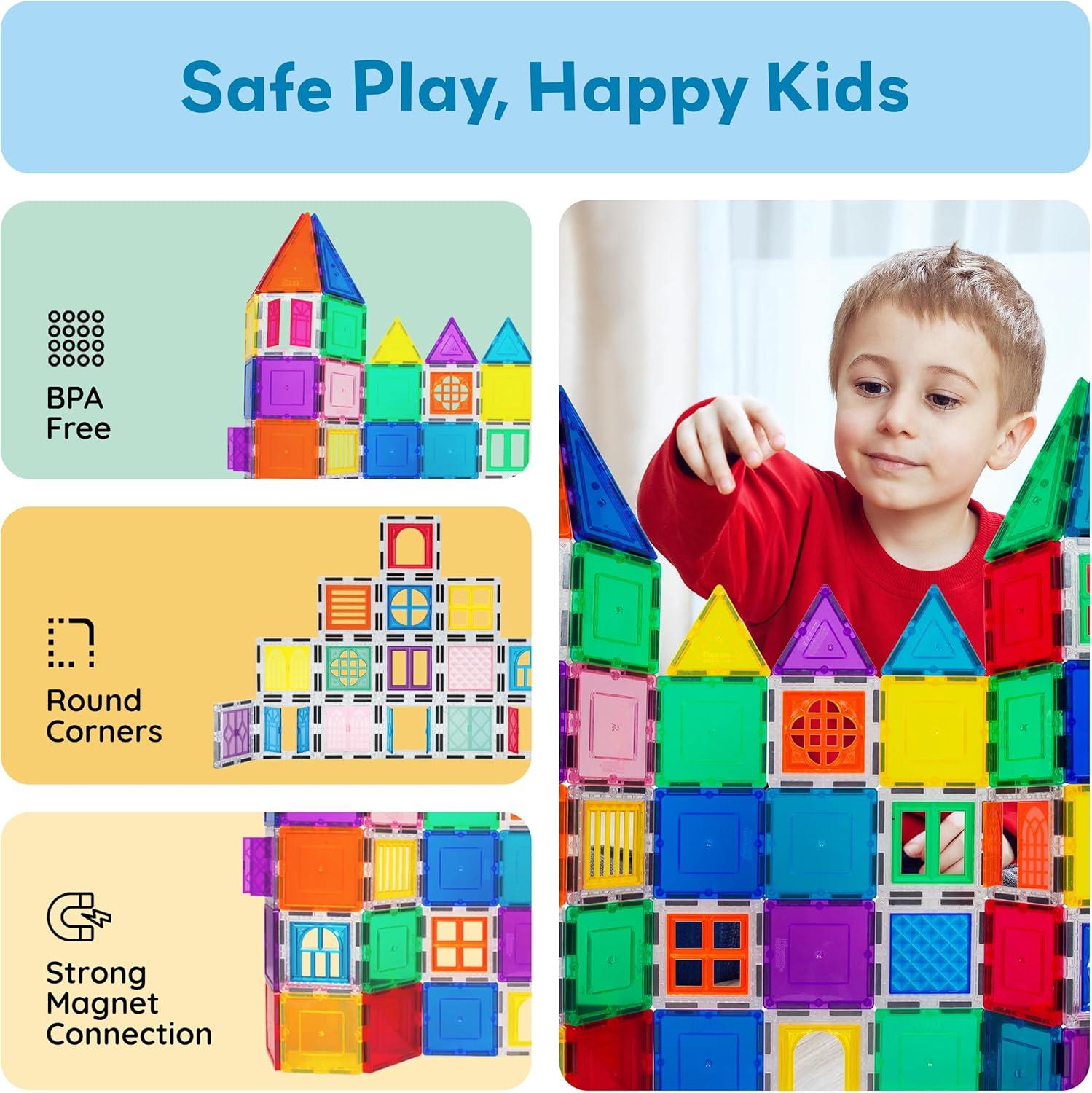 imagePicassoTiles 40pcs Magnetic Tiles Clipin Window and Door Expansion Set Magnetic Block Addons Magnet Building Construction Toys STEM Education Learning Block for Toddler Boys and Girls 3 PTW4030 Pcs Window and Door