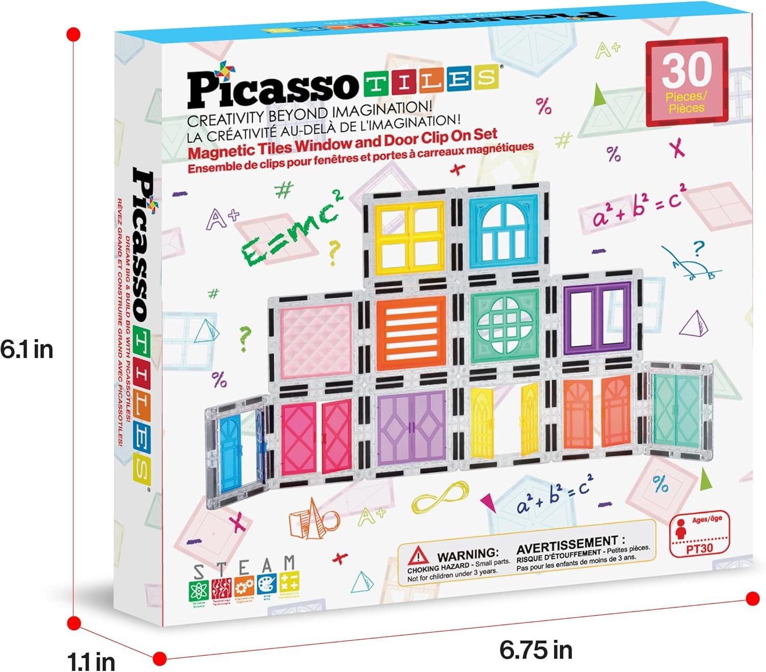 imagePicassoTiles 40pcs Magnetic Tiles Clipin Window and Door Expansion Set Magnetic Block Addons Magnet Building Construction Toys STEM Education Learning Block for Toddler Boys and Girls 3 PTW4030 Pcs Window and Door