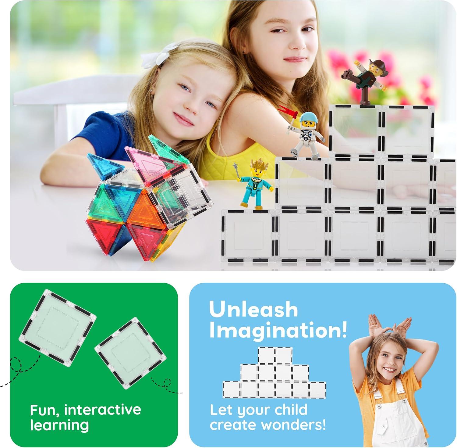 imagePicassoTiles 40pcs Magnetic Tiles Clipin Window and Door Expansion Set Magnetic Block Addons Magnet Building Construction Toys STEM Education Learning Block for Toddler Boys and Girls 3 PTW40Clear Transparent