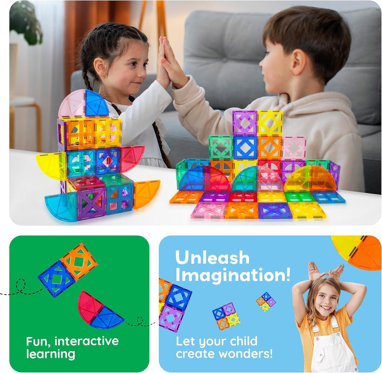 imagePicassoTiles Magnetic Building Blocks with Tiles and Clickin Educational Graphic Arts Magnet Construction Toy Set STEM Learning Playset Child Brain Development Stacking PlayboardQuarter Round and Window Set