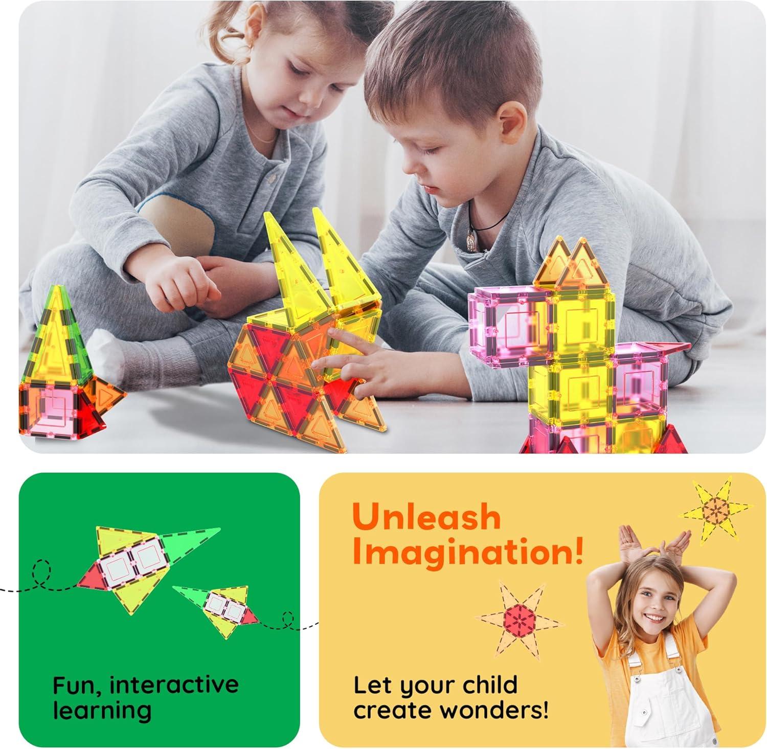 imagePicassoTiles Magnetic Building Blocks with Tiles and Clickin Educational Graphic Arts Magnet Construction Toy Set STEM Learning Playset Child Brain Development Stacking PlayboardSquare Triangle 12 Pc