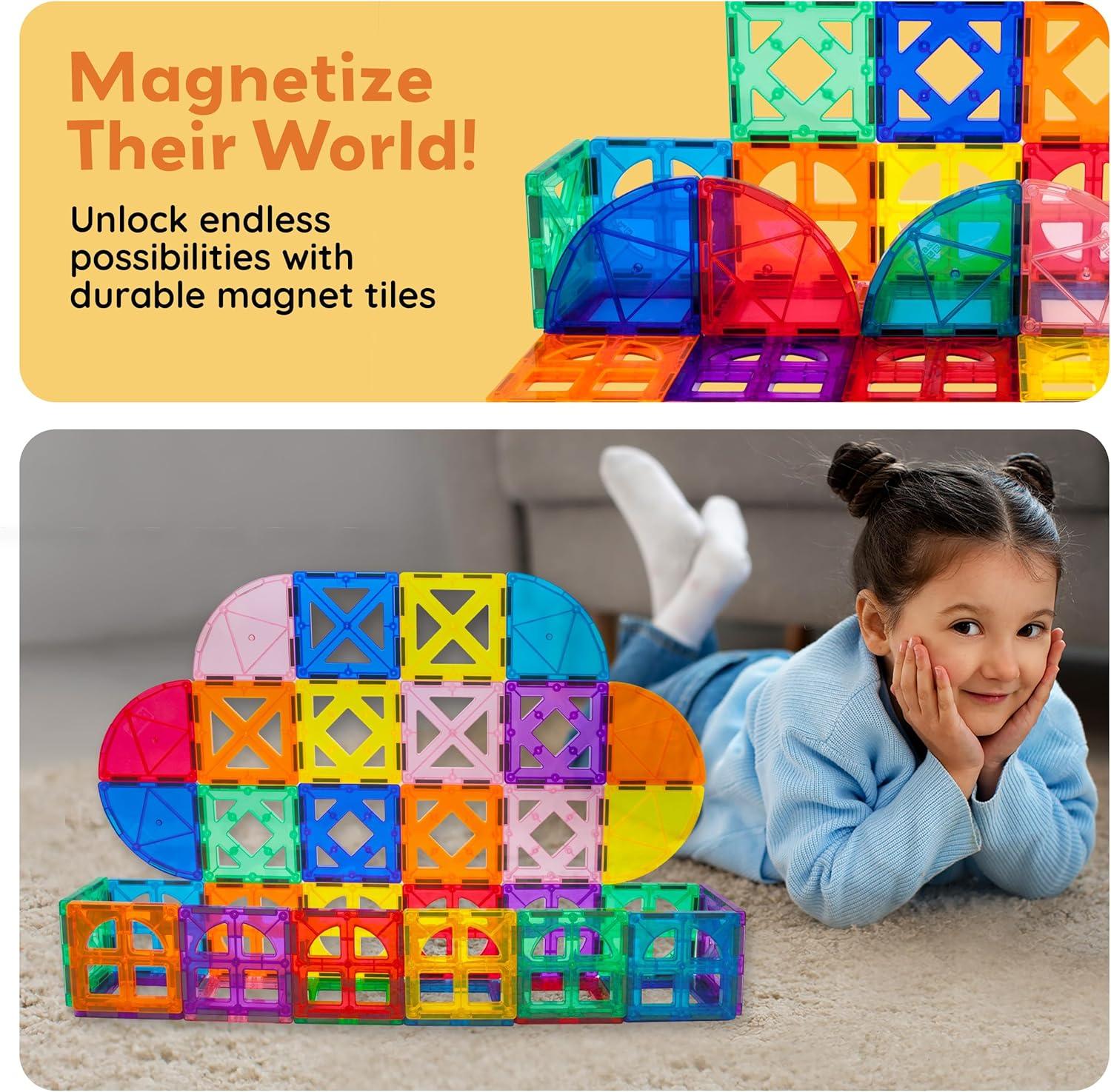 imagePicassoTiles Magnetic Building Blocks with Tiles and Clickin Educational Graphic Arts Magnet Construction Toy Set STEM Learning Playset Child Brain Development Stacking PlayboardQuarter Round and Window Set