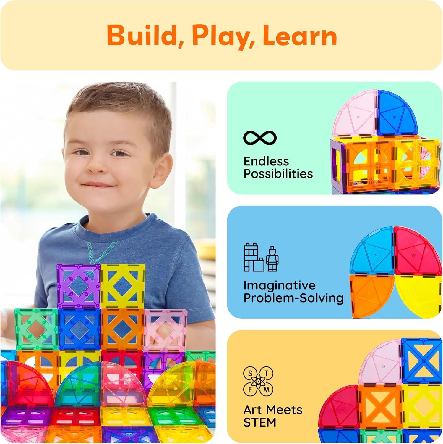 imagePicassoTiles Magnetic Building Blocks with Tiles and Clickin Educational Graphic Arts Magnet Construction Toy Set STEM Learning Playset Child Brain Development Stacking PlayboardQuarter Round and Window Set