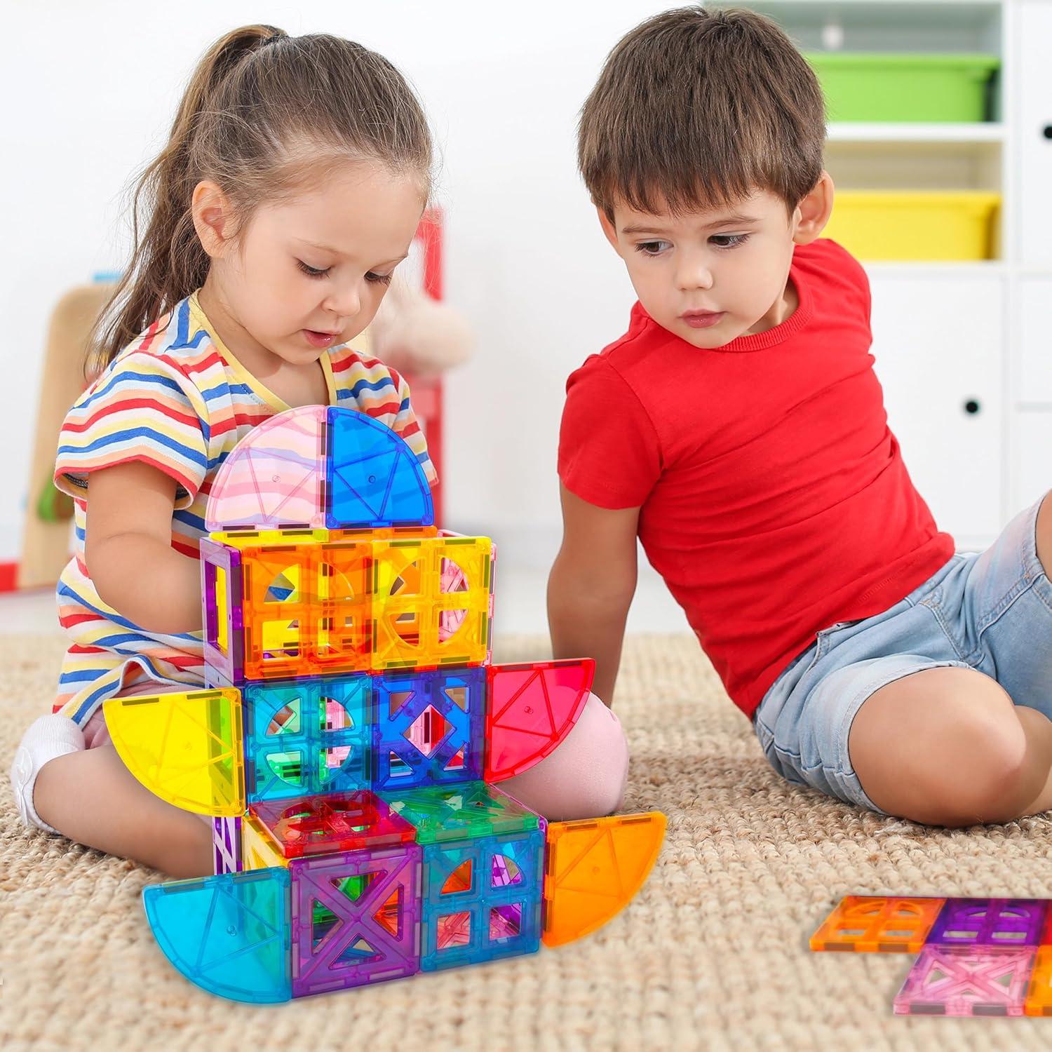 imagePicassoTiles Magnetic Building Blocks with Tiles and Clickin Educational Graphic Arts Magnet Construction Toy Set STEM Learning Playset Child Brain Development Stacking PlayboardQuarter Round and Window Set