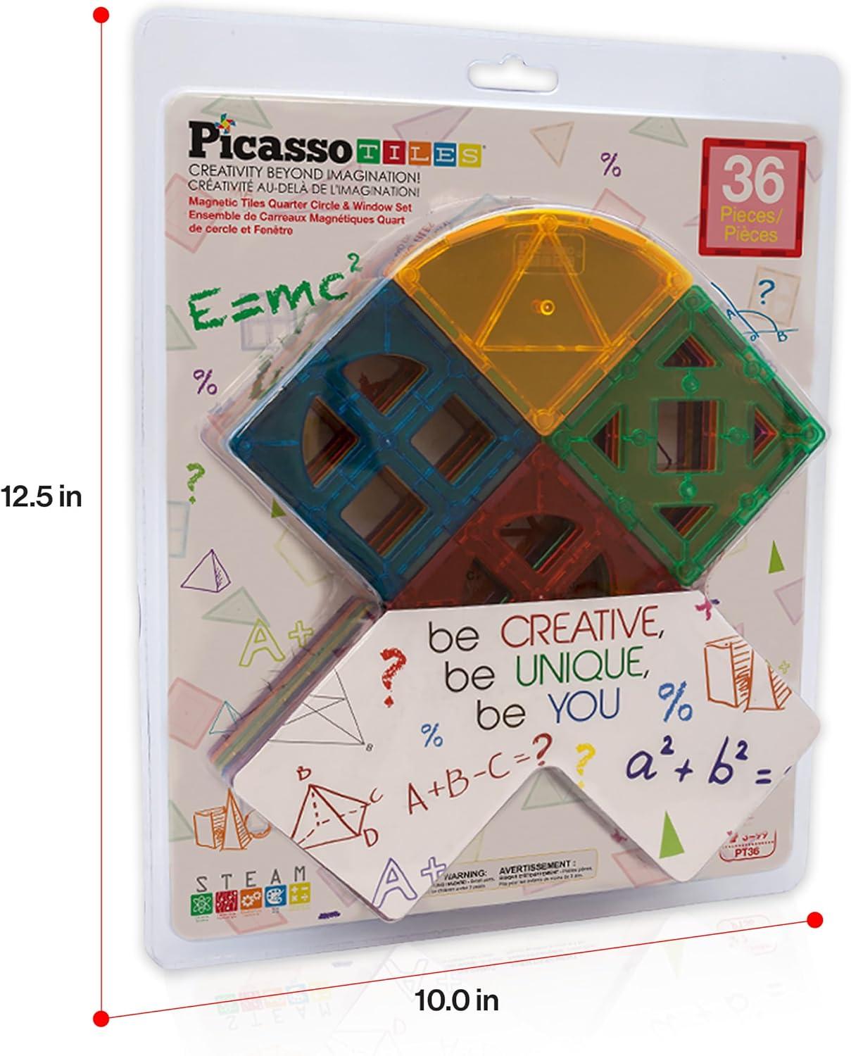 imagePicassoTiles Magnetic Building Blocks with Tiles and Clickin Educational Graphic Arts Magnet Construction Toy Set STEM Learning Playset Child Brain Development Stacking PlayboardQuarter Round and Window Set