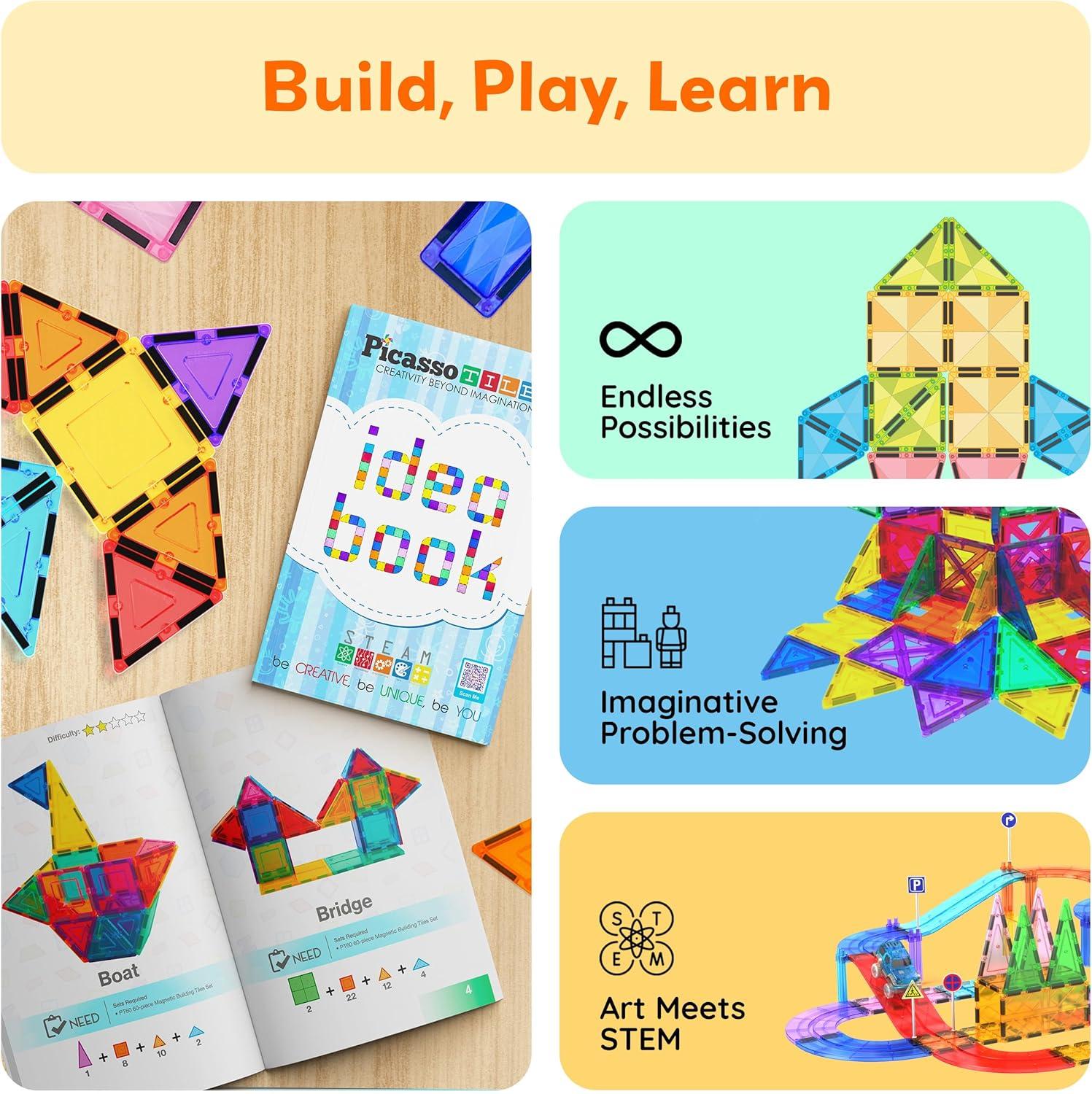 imagePicassoTiles Magnetic Tile Building Idea Book 230 Pages Illustrated Design Guide with 300 Creative Builds for Kids STEM Learning Creativity and Brain Development Educational Toy Ages 3 Plus PTIDEABOOK