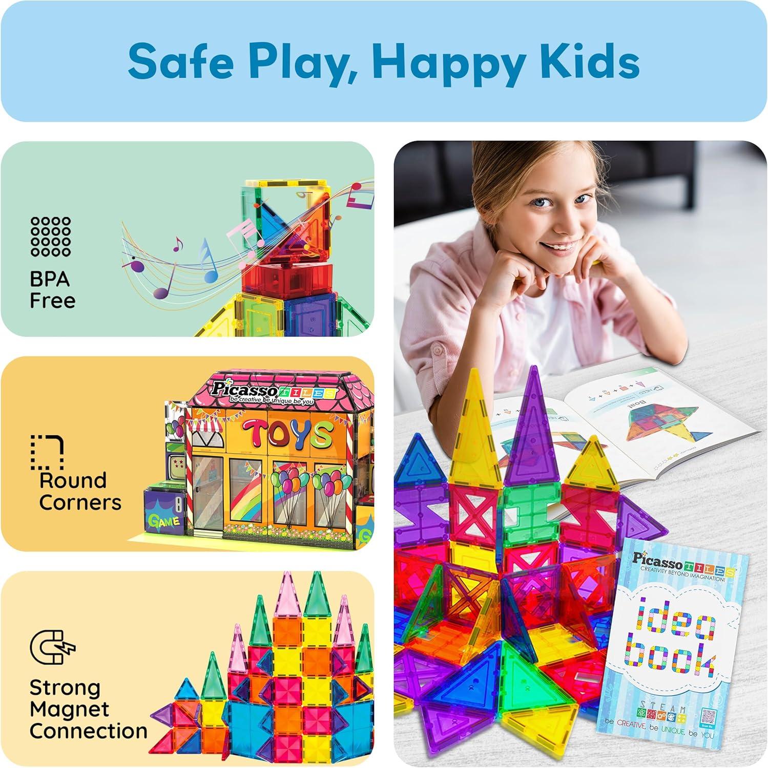 imagePicassoTiles Magnetic Tile Building Idea Book 230 Pages Illustrated Design Guide with 300 Creative Builds for Kids STEM Learning Creativity and Brain Development Educational Toy Ages 3 Plus PTIDEABOOK