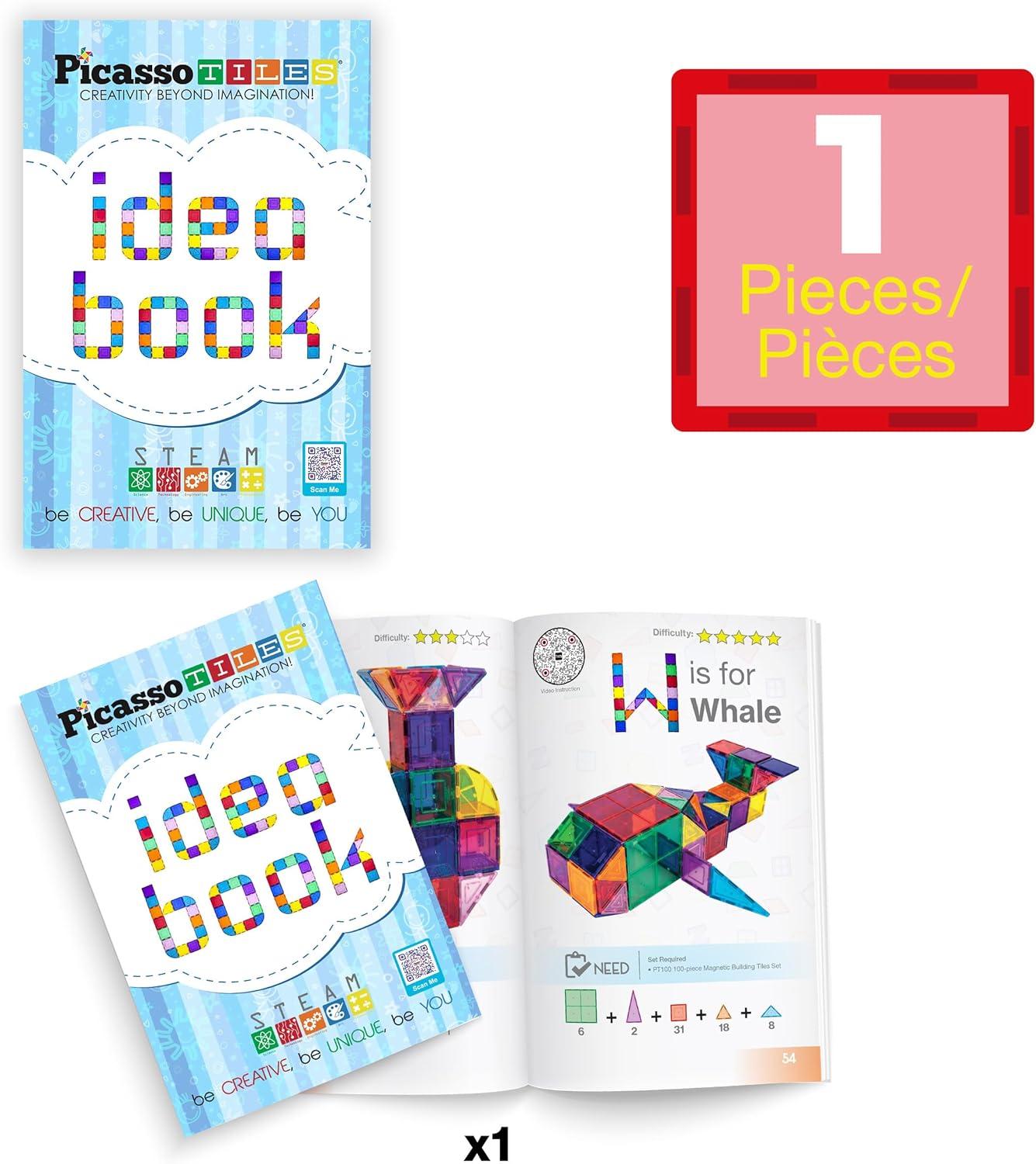 imagePicassoTiles Magnetic Tile Building Idea Book 230 Pages Illustrated Design Guide with 300 Creative Builds for Kids STEM Learning Creativity and Brain Development Educational Toy Ages 3 Plus PTIDEABOOK